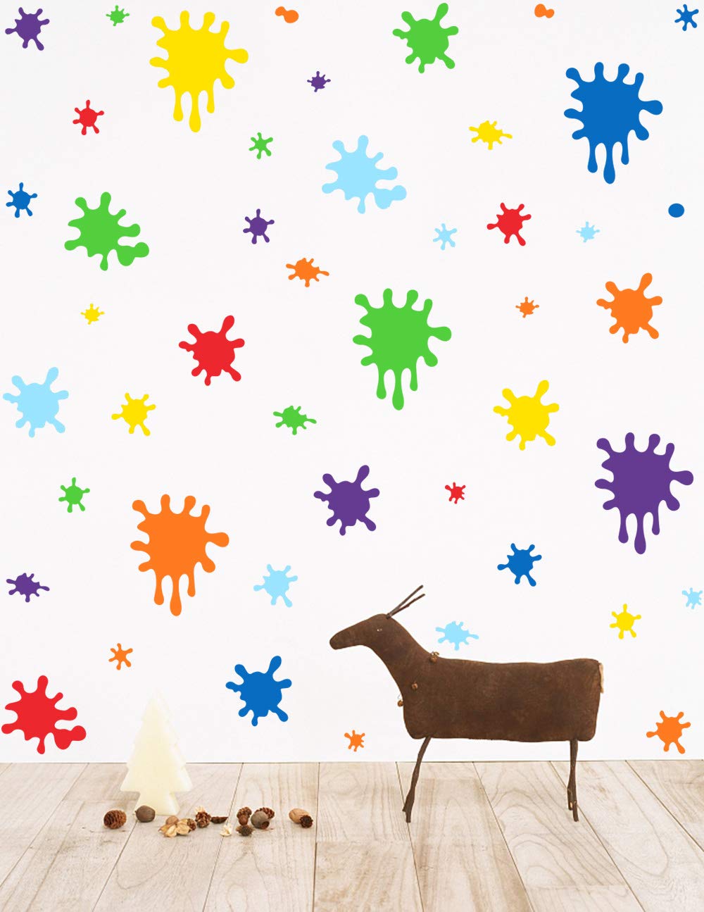 Mozamy Creative Paint Wall Decal (112 Count) Splatter Decals Color Splash Wall Decal Splotches Wall Decal Primary Color Peel And