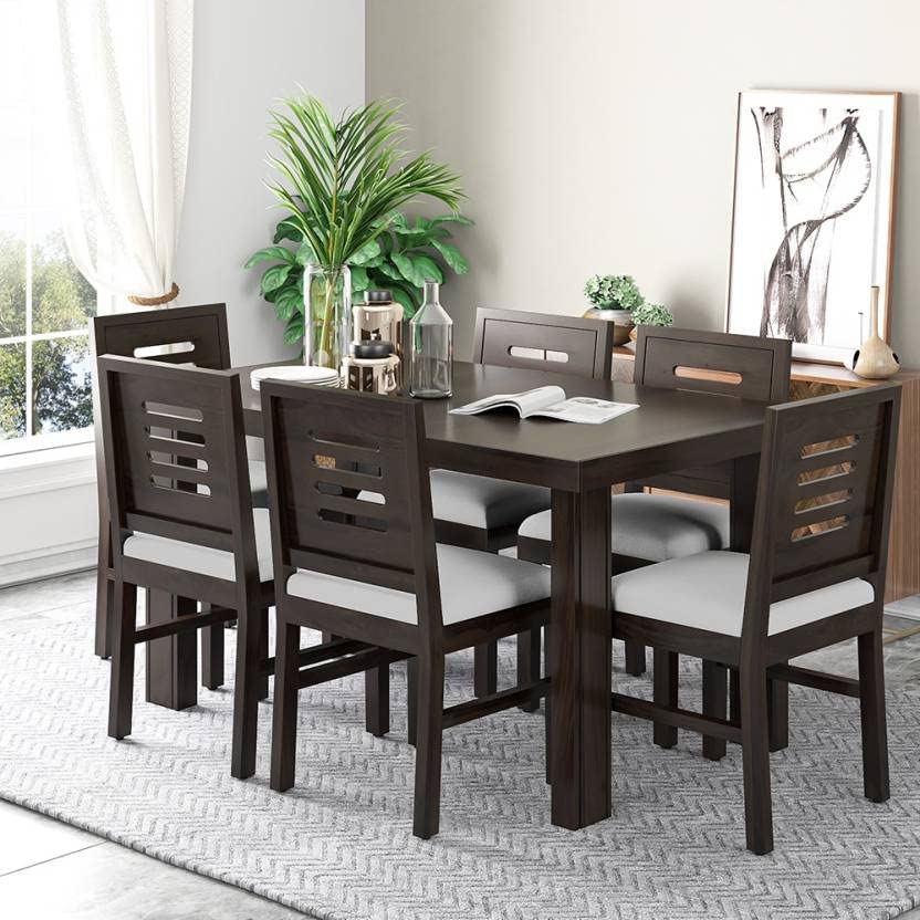 Moonwooden Solid Sheesham Wood 6 Seater Dining Table With 6 Chair For Living Room | Sheesham Wood Dining Set | Hotel Restaurant 