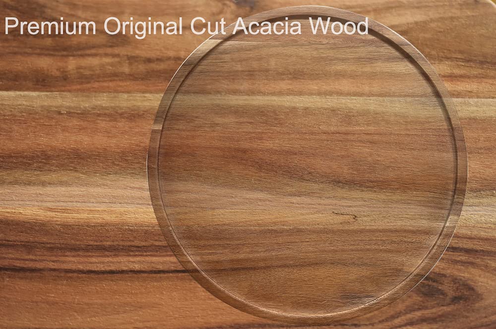 12'' Acacia Wood Lazy Susan Organizer Kitchen Turntable For Cabinet Pantry Table Organization