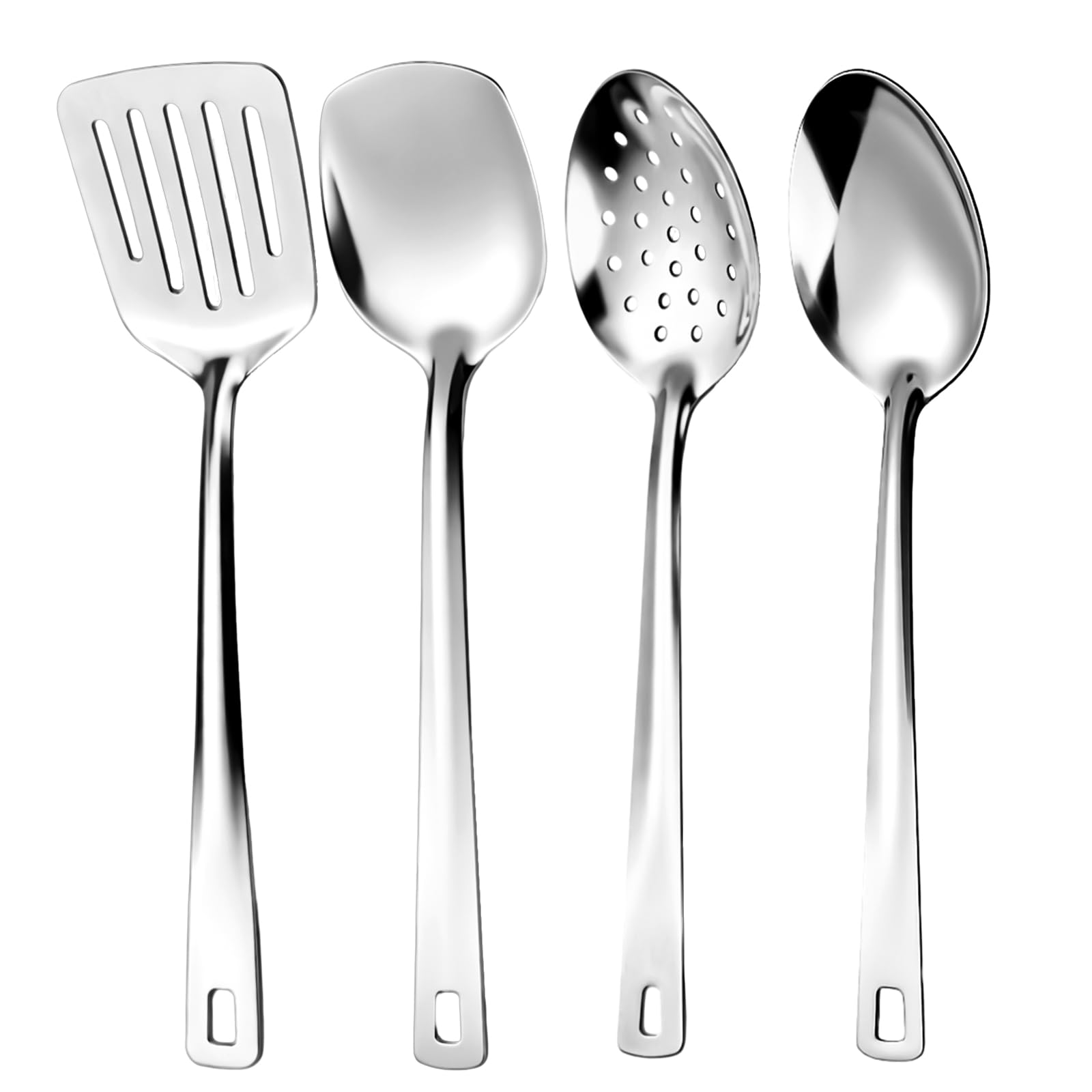 Zhehao 4 Pcs Stainless Steel Cooking Utensils Set Heat Resistant Stainless Steel Spatula Set, Include Slotted Turner Solid Turne