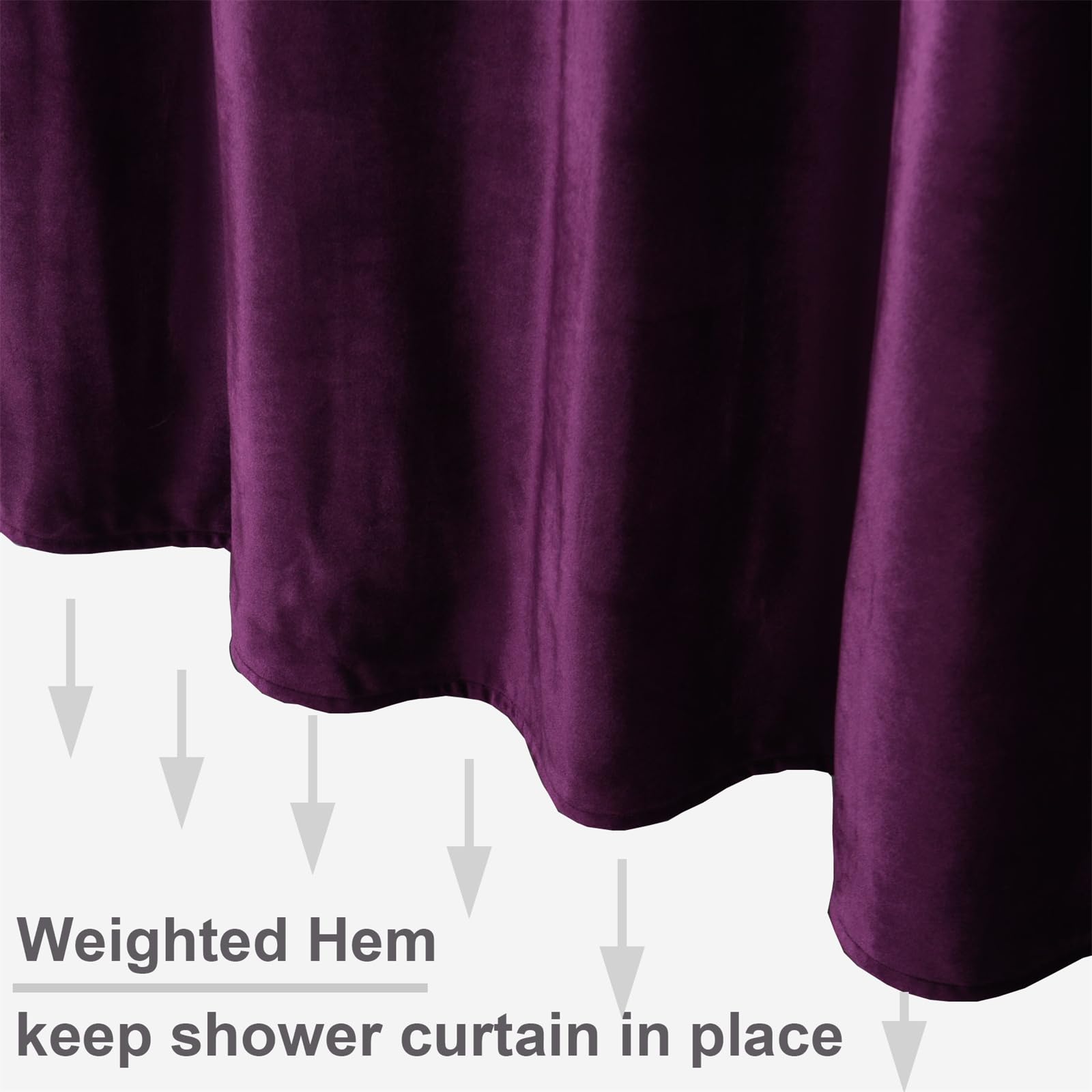 Dark Purple Velvet Shower Curtains For Bathroom,260 Gsm Heavy-Duty Fabric Luxury Shower Curtain With Hooks, Thicken, Washable, W