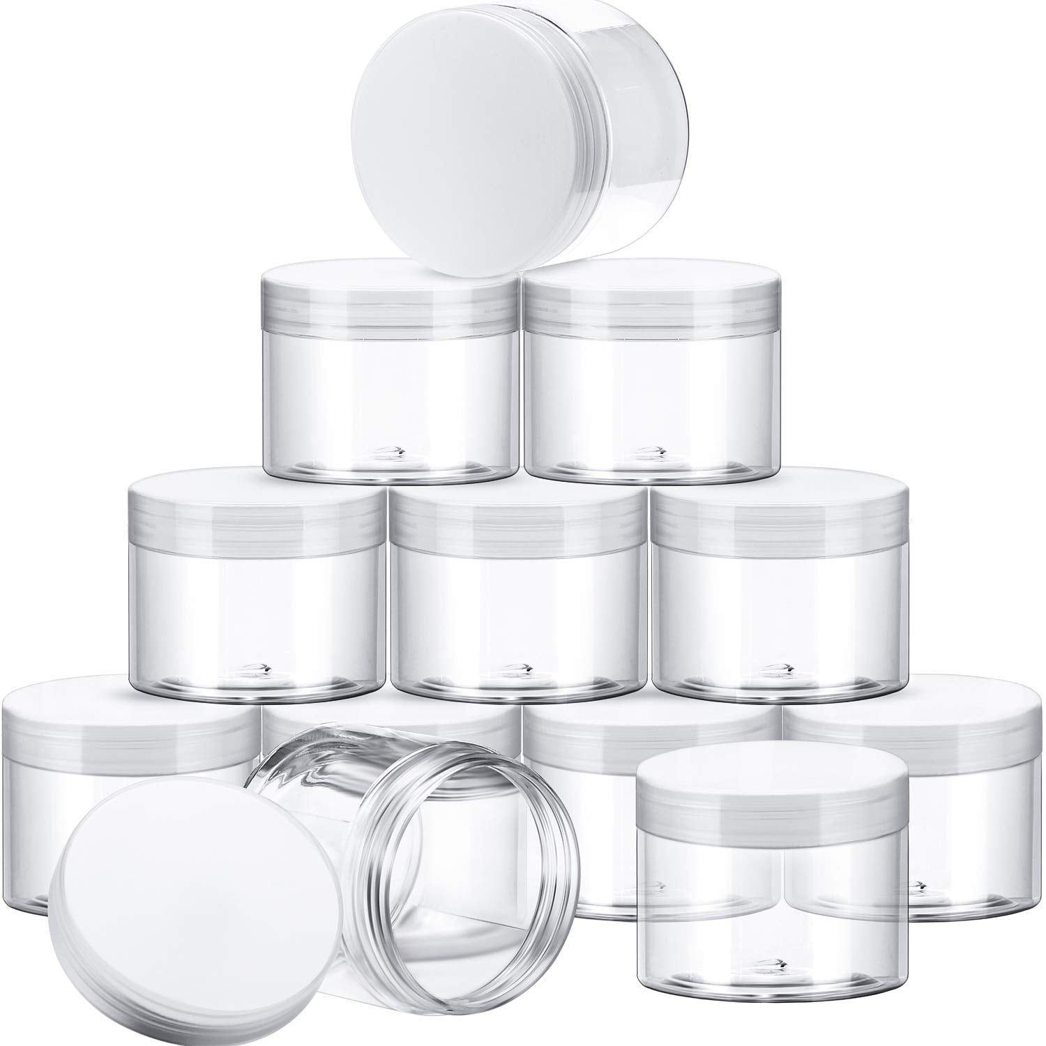 12 Pack Small Plastic Containers With Lids Clear Plastic Favor Storage Jars Wide Mouth For Beauty Products (6 Ounce, Clear)