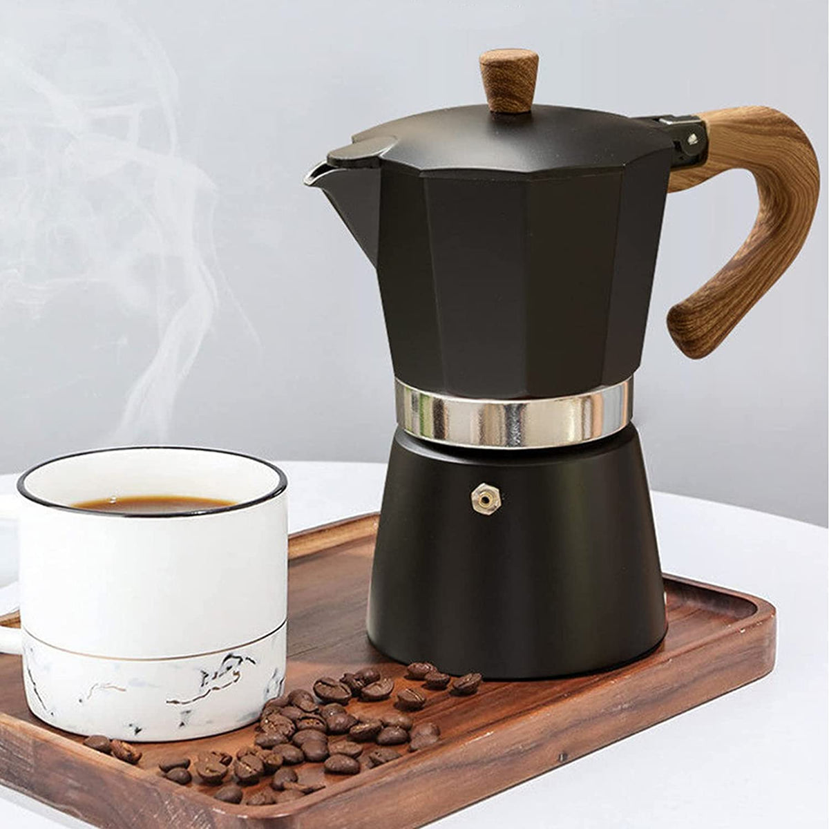 Moka Pot, Stovetop Espresso Maker Italian Coffee Maker Coffee Pot 6 Cup/10 Oz Aluminium Stovetop Camping Espresso Maker Manual C