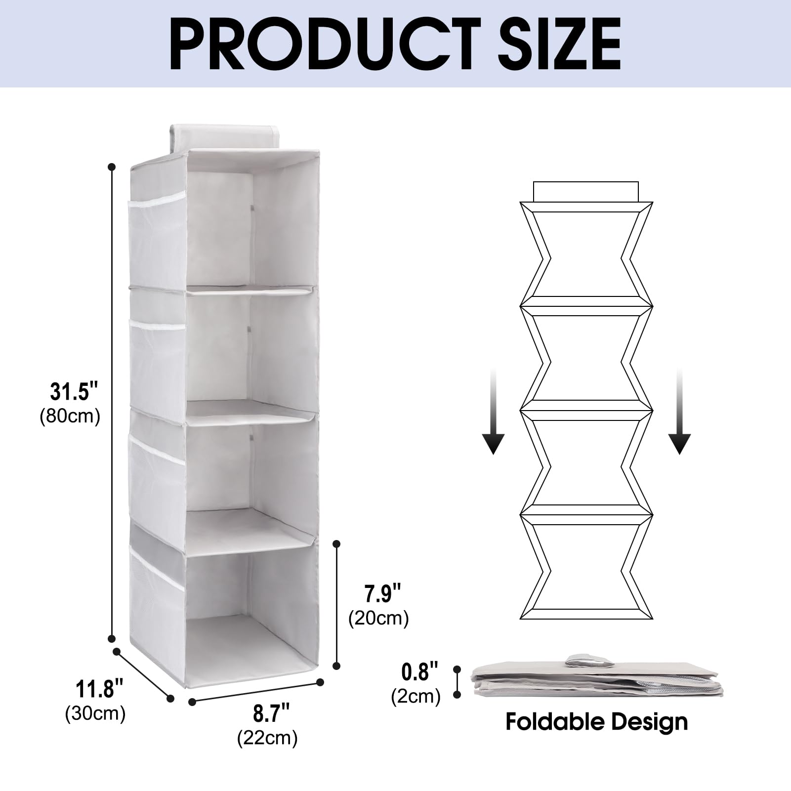 Petshome 4-Shelf Hanging Closet Organizer, Space Saver, Closet Hanging Storage Shelves With Mesh Pockets & Magic Tap For Storage