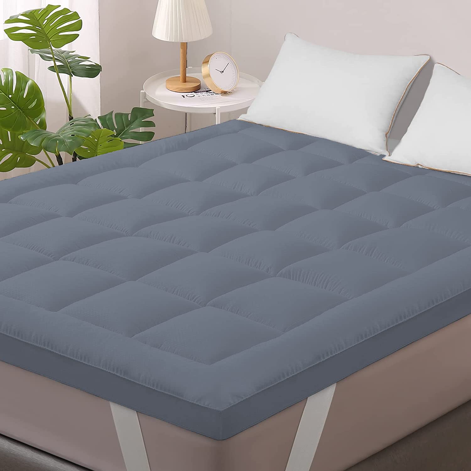 Jaipur Linen 800GSM Hollow Fibre Mattress Padding/Topper Dark Blue for Queen Size Bed60 Inch X 78 Inch