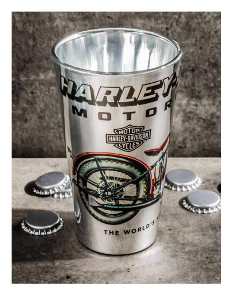 Harley-Davidson Vintage Motorcycle Pint Glass - Silver, 16 Oz. 3Pt4900Ep