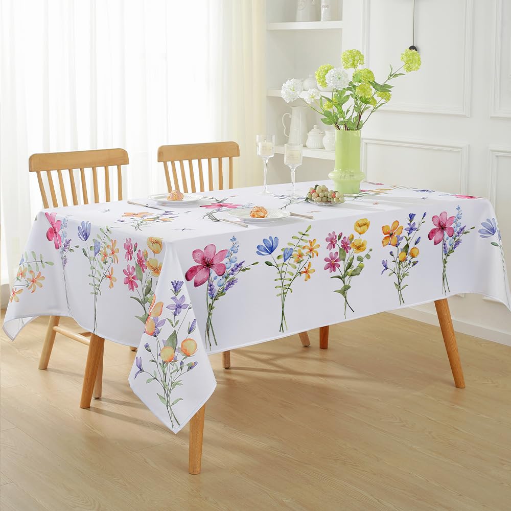 Matirug Spring Summer Rectangle Table Cloths 60X120,Floral Bouquet Washable Polyester Tablecloths,Flower Botanical Spill Proof F