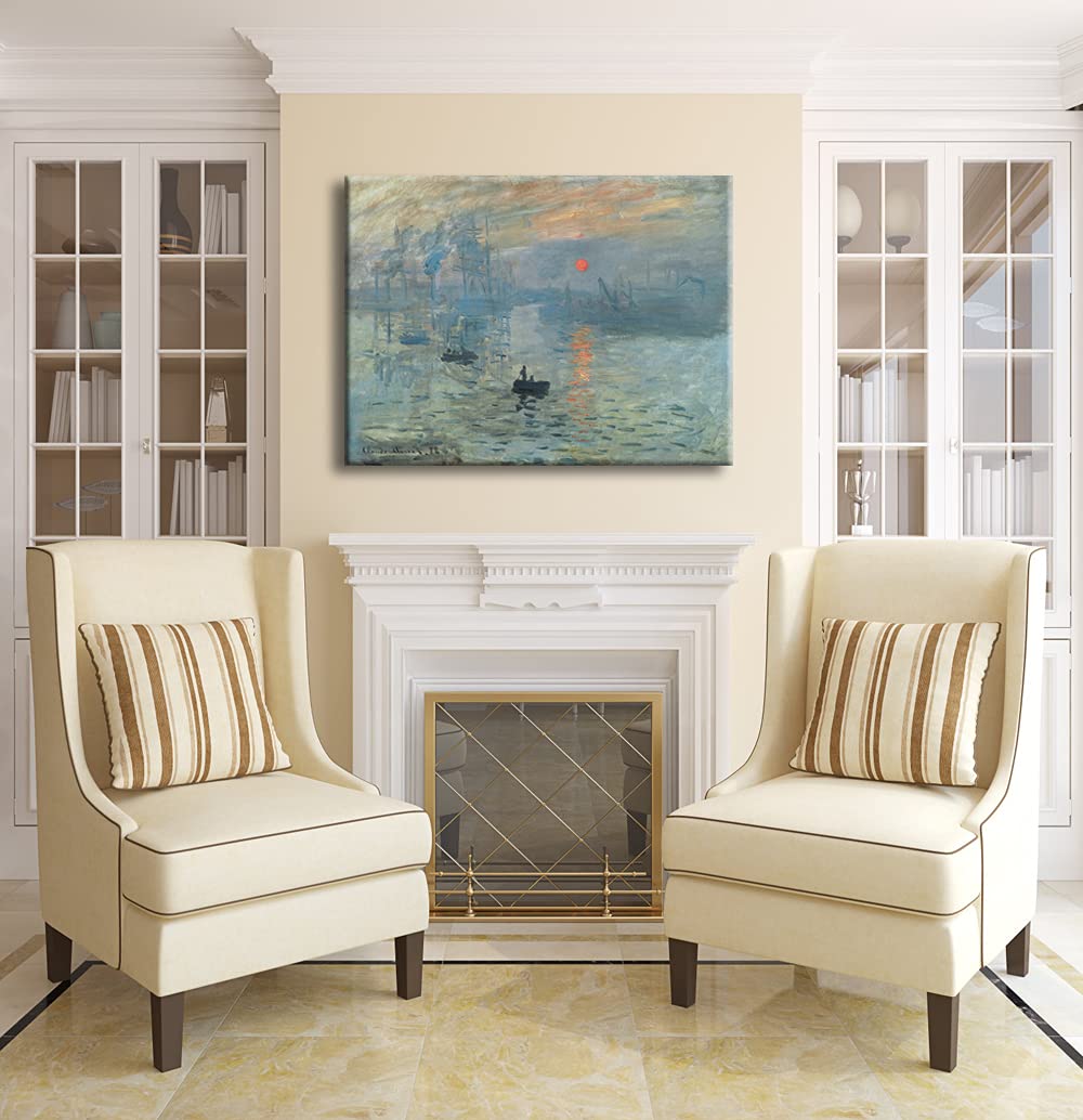 Wieco Art Impression Sunrise Modern Stretched and Framed Giclee Canvas Prints of Claude Monet Famous Oil Paintings Reproduction Seascape Artwork Pictures on Canvas Wall Art for Home Decorations L