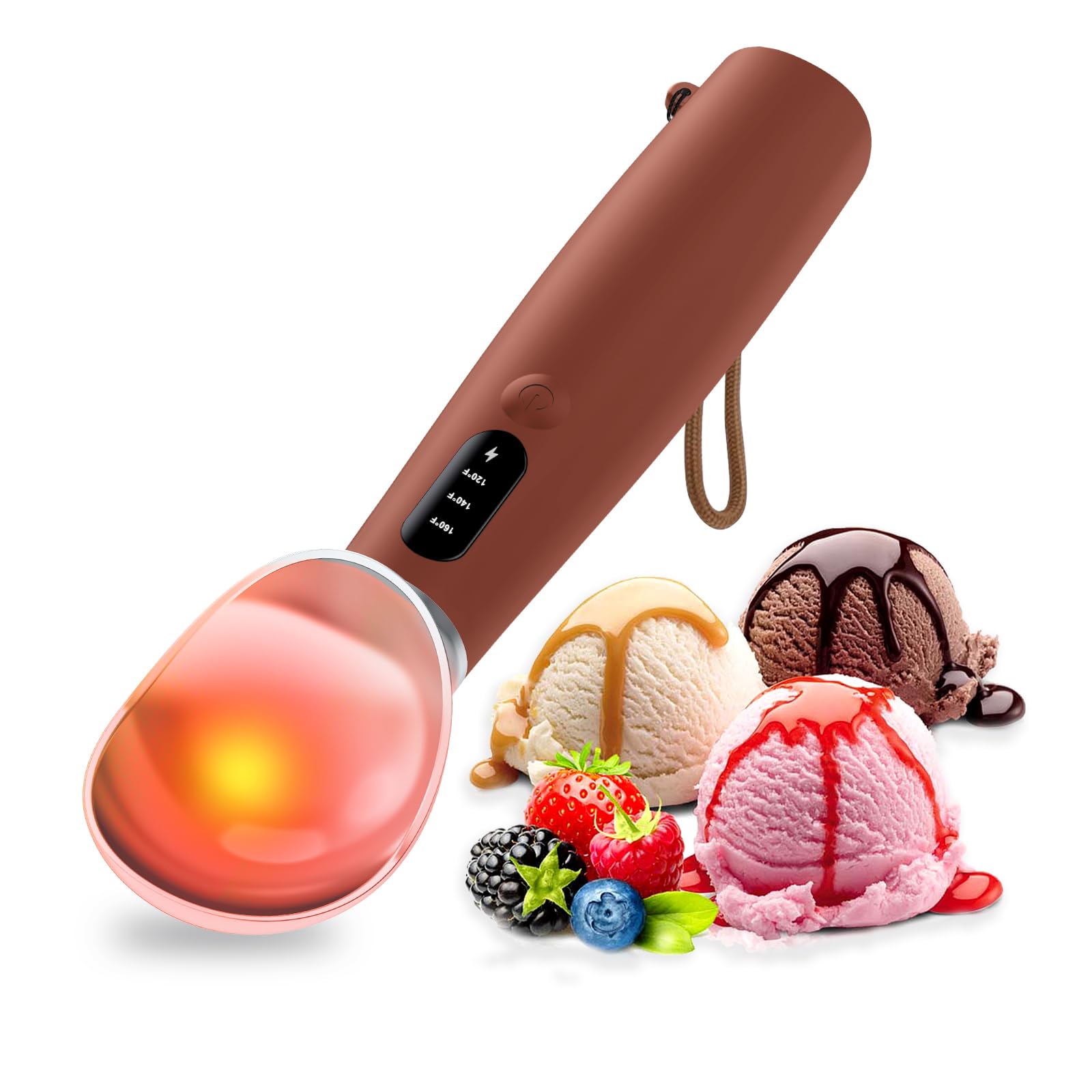 Heated Ice Cream Scoop Rechargeable, IP67 Waterproof Electric Warming Ice Cream Scooper with LED Display, Heats to 70C for Hard 