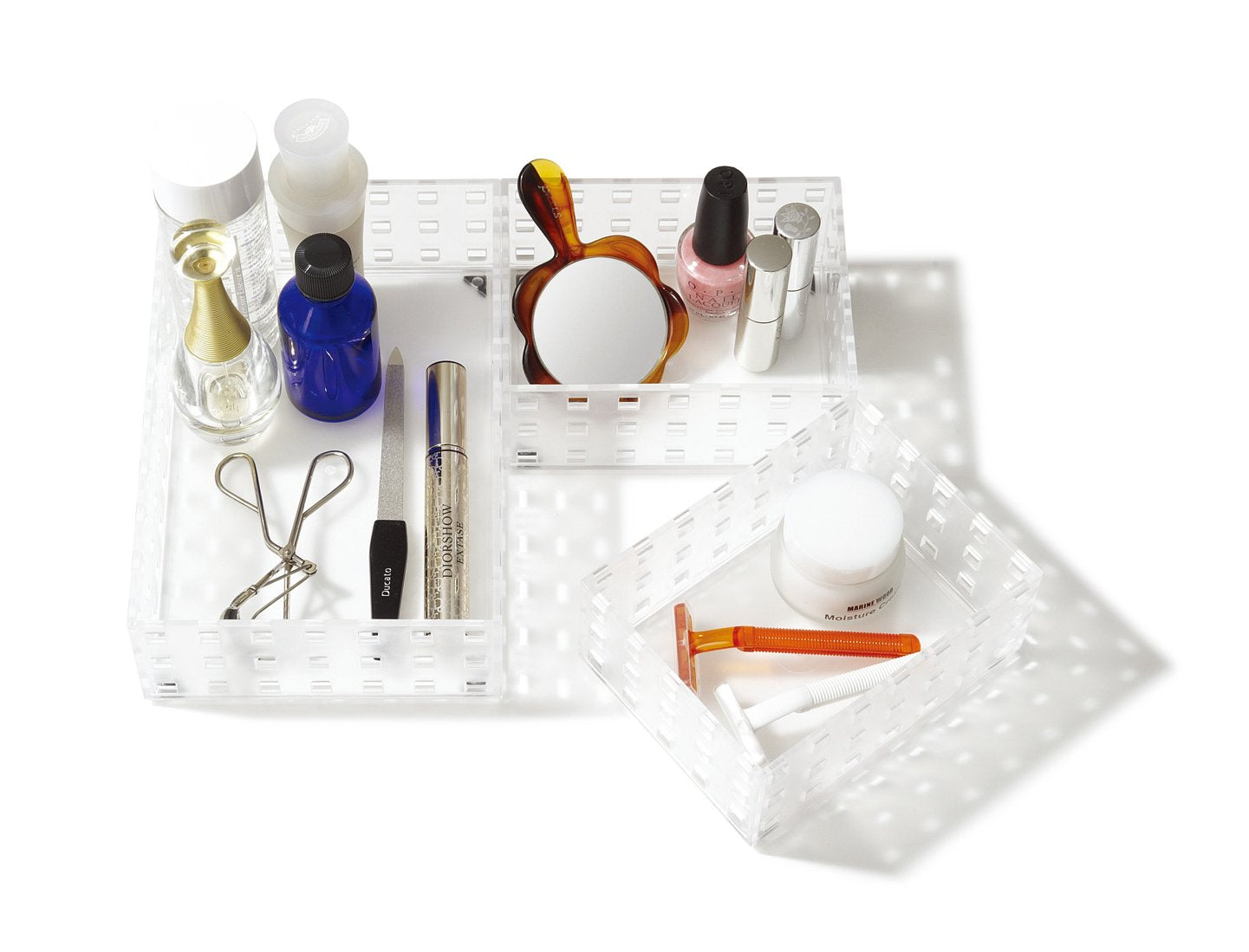 Like-it Bricks 90012 Stackable Storage Bins - 2 Small & 1 Medium - Translucent White Plastic for Kitchen, Office, Makeup, Bedroom