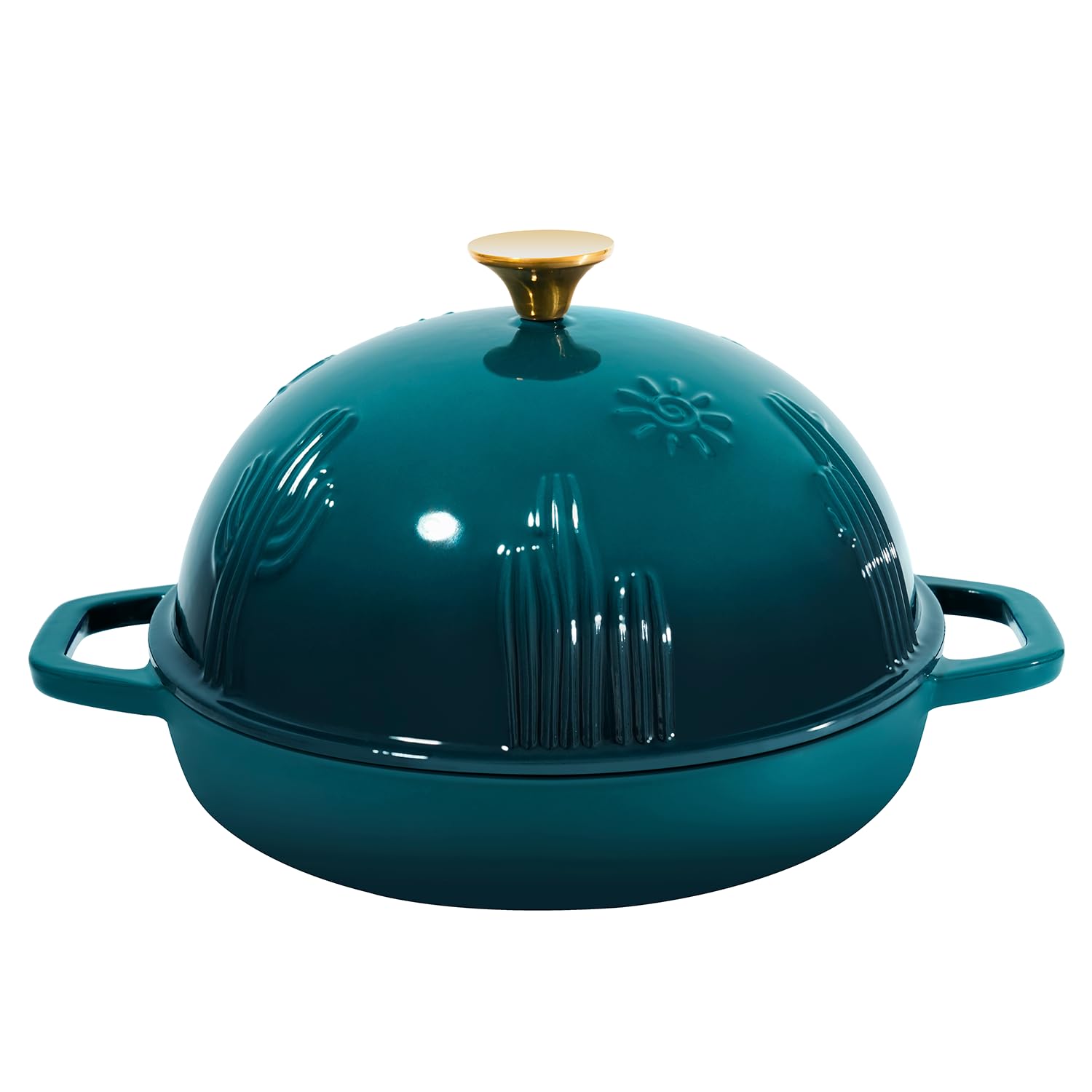 Flavehc Bread Oven Cast Iron Bread Dutch Oven with Cloche Lid for Bread Baking Darkcyan Enameled Cast Iron Bread Oven with Dome 