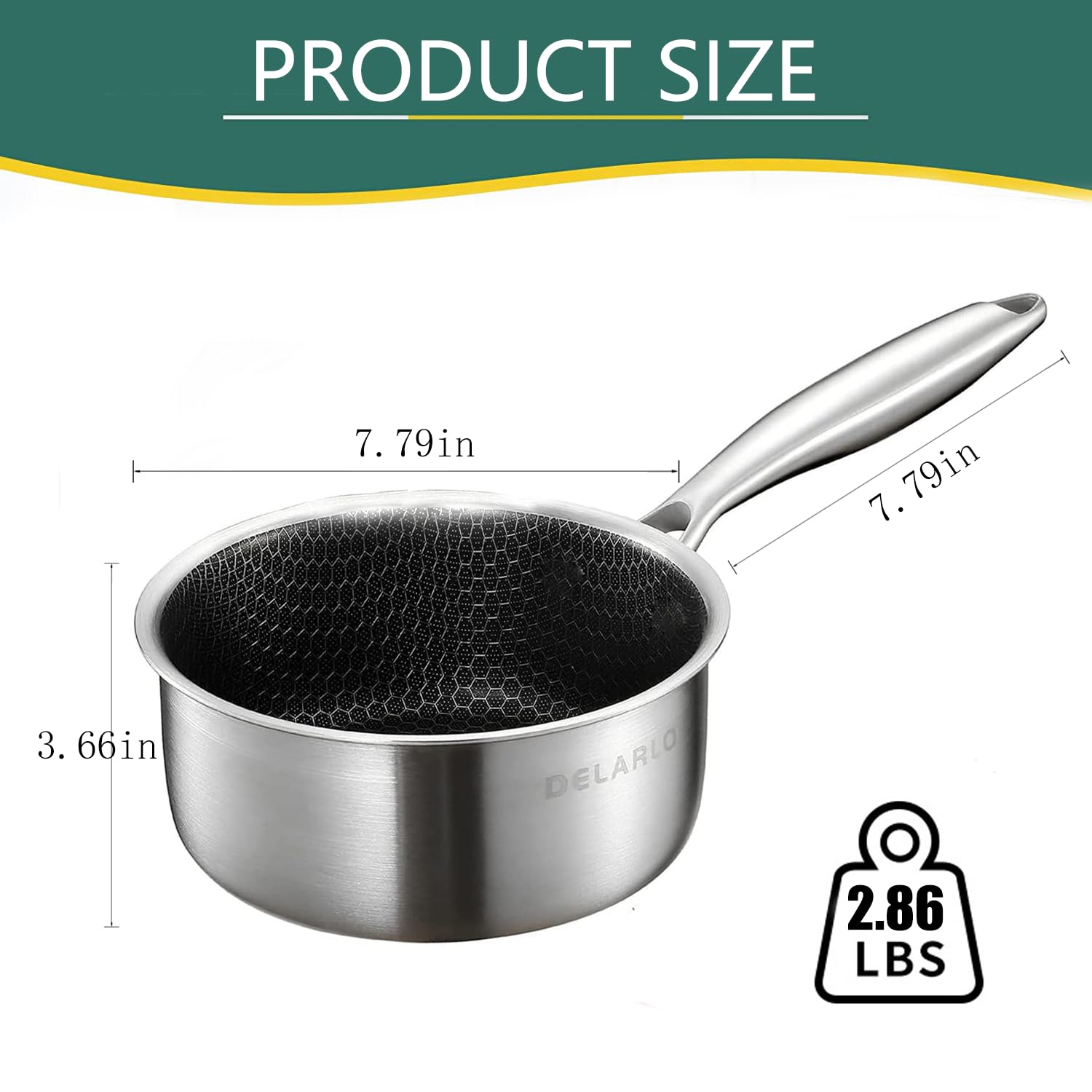 Delarlo Sauce Pot, Saucepan Hybrid Stainless Steel With Glass Lid, 188 Tri-Ply Stainless Steel Sauce Pan, Nonstick Honeycomb Ind