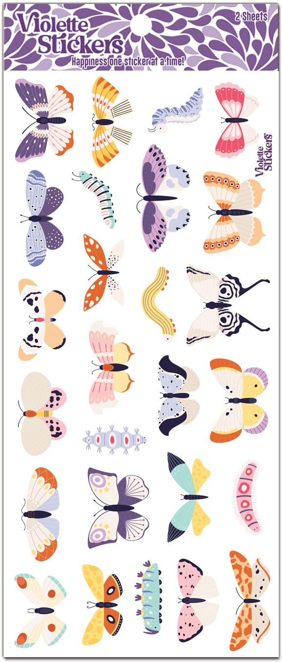 Crystal Butterfly and Catterpillar Stickers by Violette Stickers, Blue