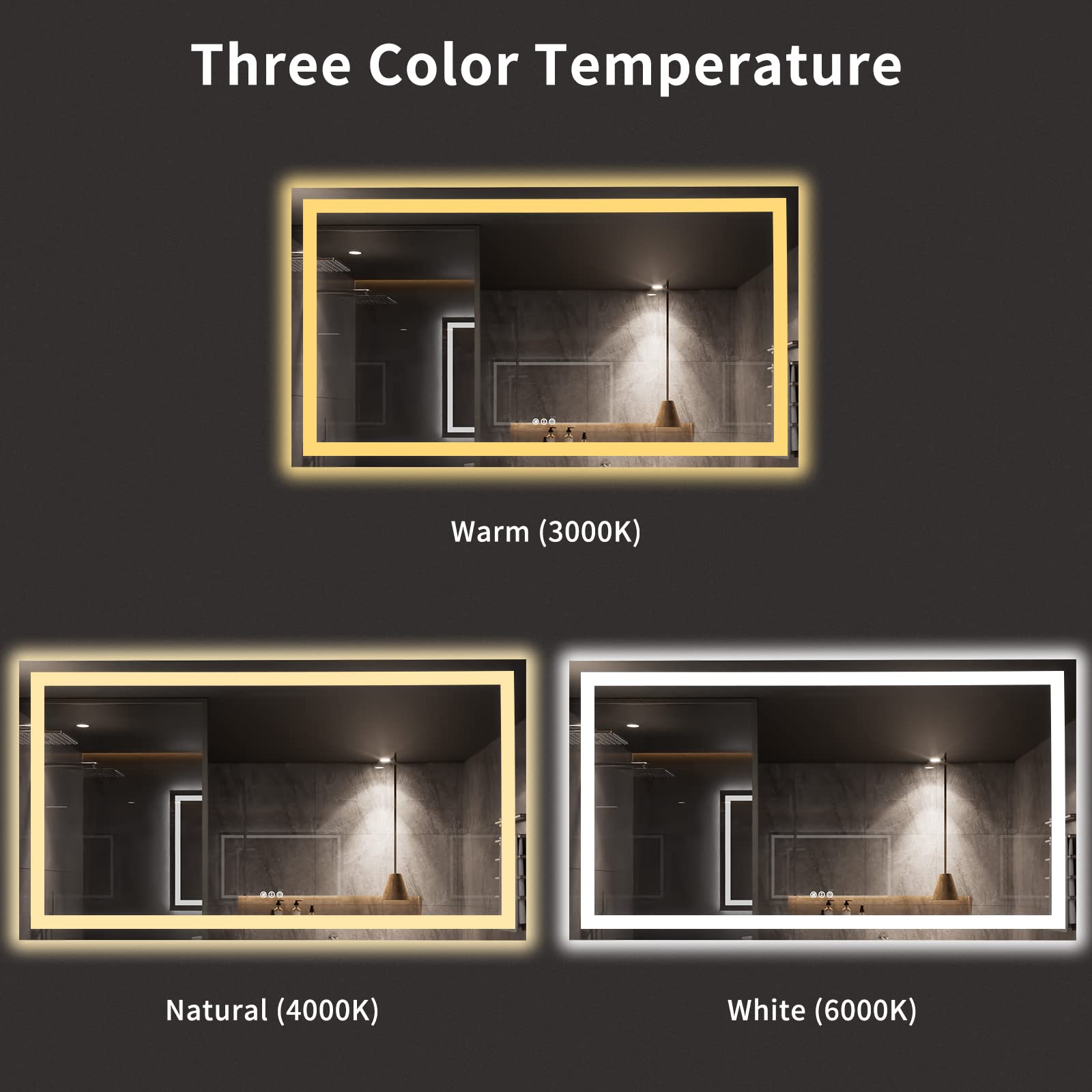 Loaao 72X40 Led Bathroom Mirror With Lights, Anti-Fog, Dimmable, Backlit + Front Lit, Lighted Bathroom Vanity Mirror For Wall, M