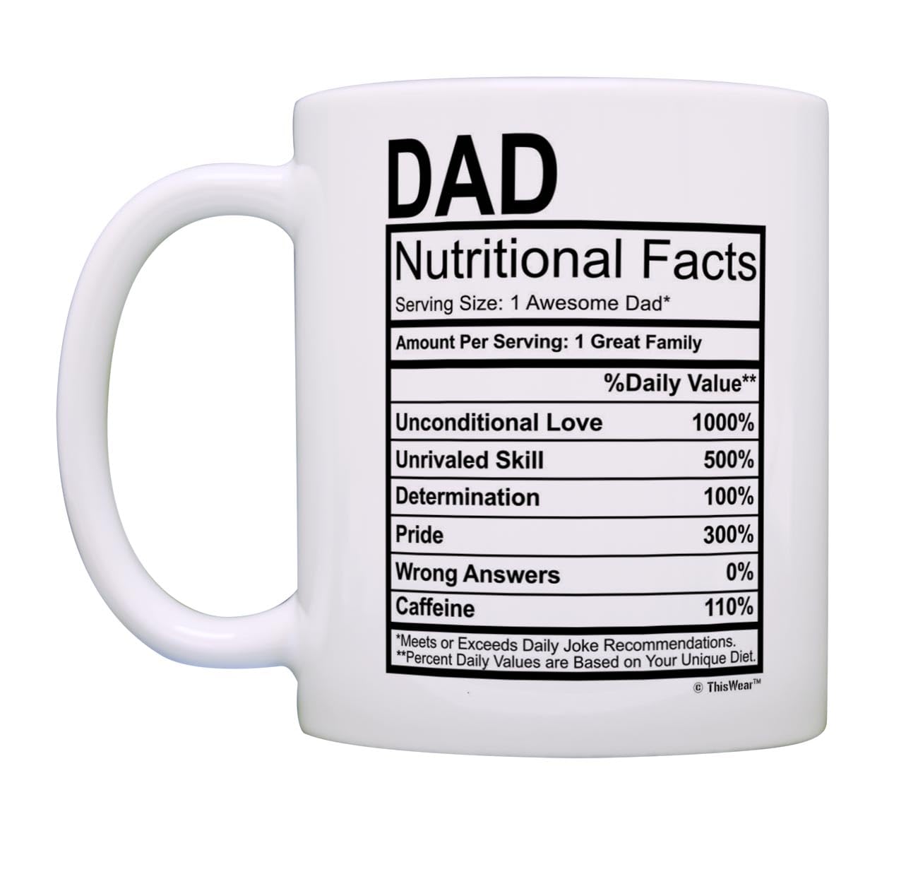 Fathers Day Mug for Dad Nutritional Facts Label Funny Gifts for Dad Gag Gift Coffee Mug Tea Cup White