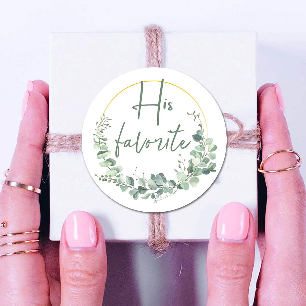 Greenery His Her Favorite Stickers, 1.5 Inch Wedding Bridal Shower Party Favor Labels 96-Pack