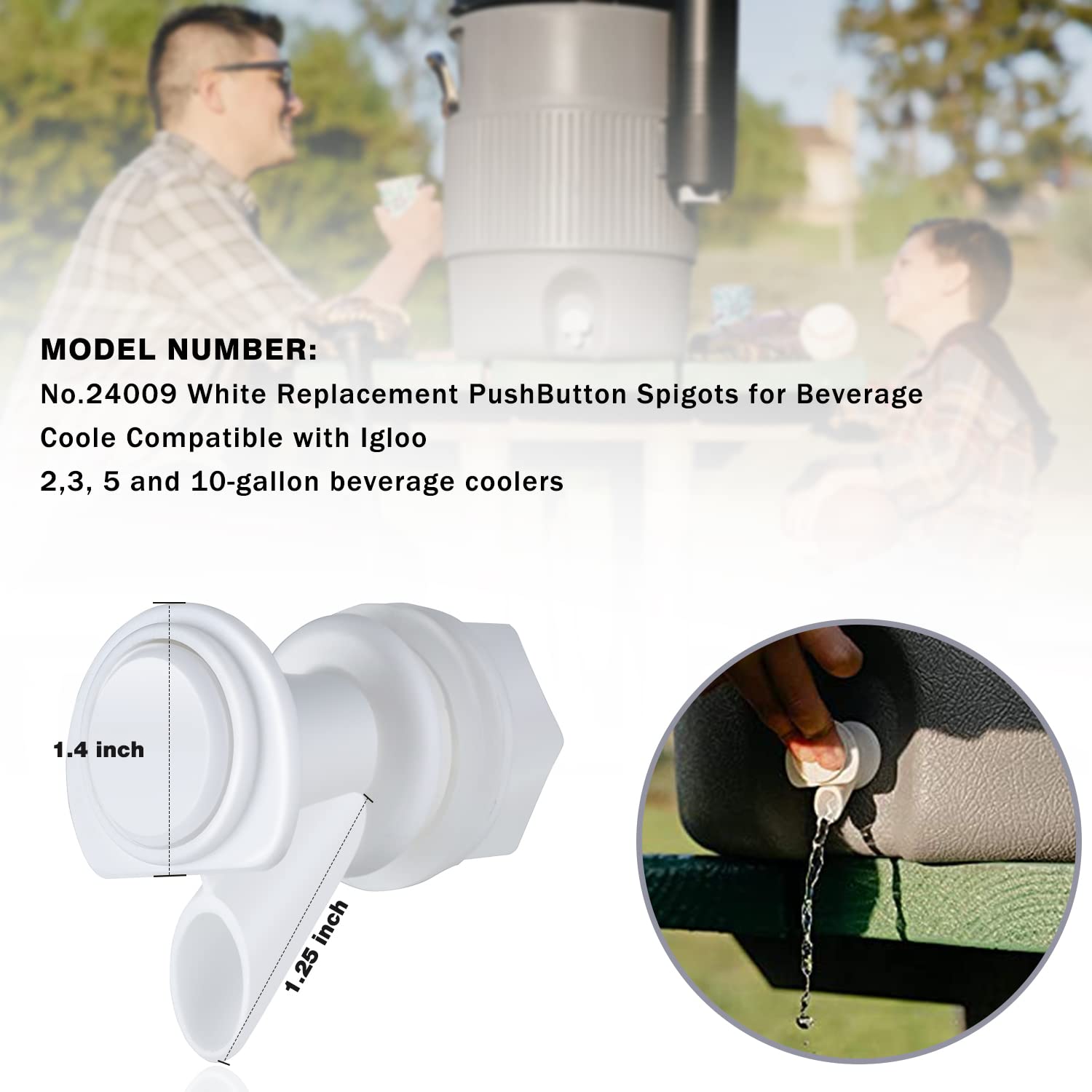Upgrade Push-Button Cooler Spigot Replacement, Compatible With Igloo 2, 3, 5 And 10 Gallon Beverage Coolers, Durable Water Coole