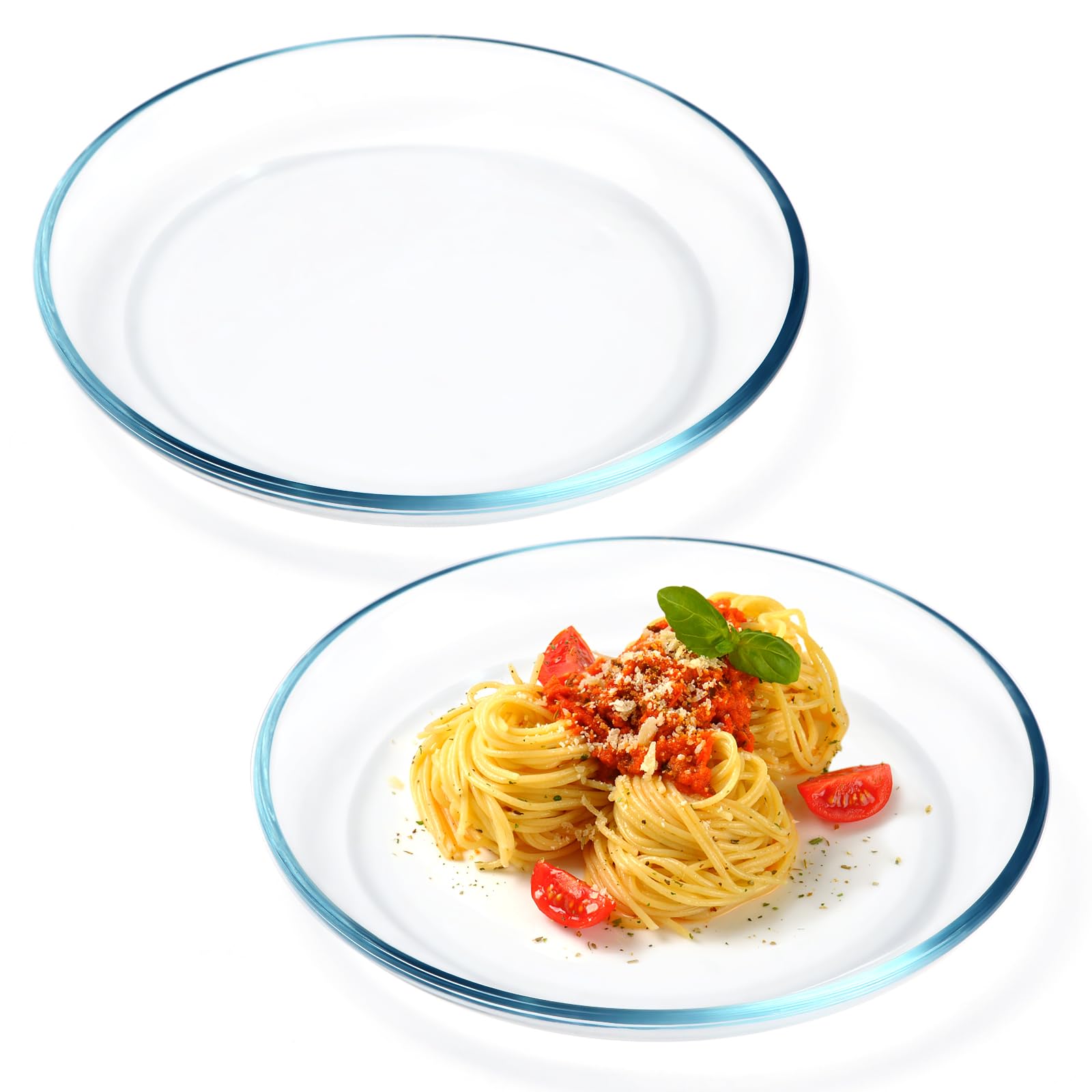 Nutriups 2 Pack 9 Inch Glass Plates, Clear Tempered Glass Dinner Plates, Glass Serving Dinnerware For Pasta, Salad, Dishwasher A