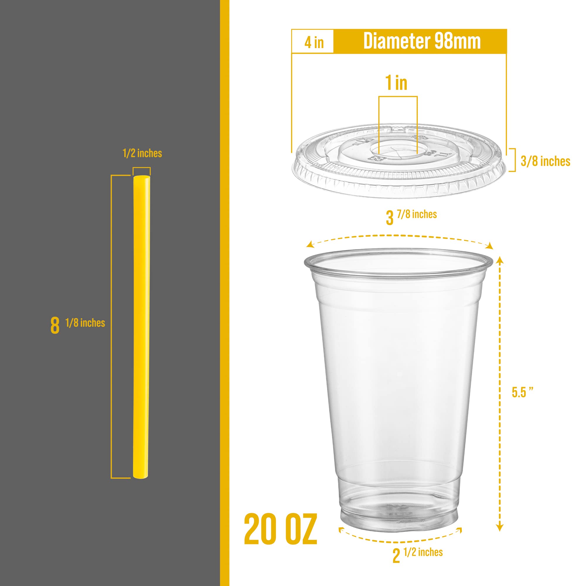Elegant Disposables [40 Sets - 16 Oz] Crystal Clear Pet Plastic Cups With - Flat Lids & Straws For Iced Coffee, Cold Drinks, Mil