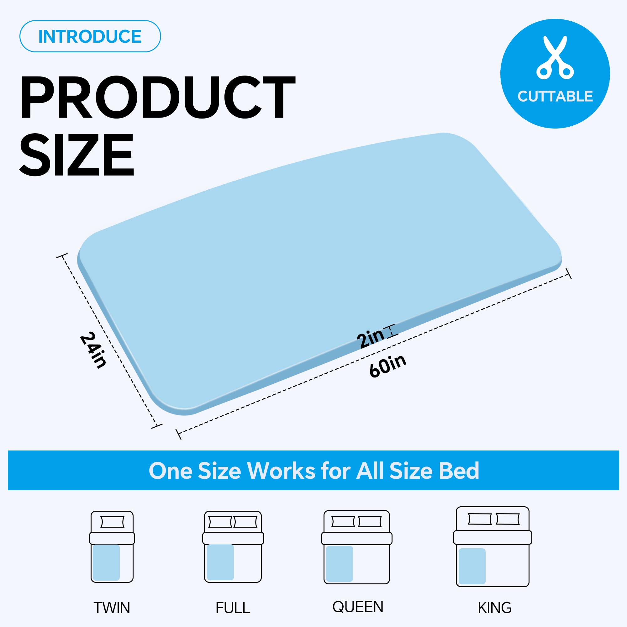 Hombys 60'' L High Density Sagging Mattress Support, 2'' Thick Memory Foam Bed Boards For Under Mattress, Firm Pad To Fix Sinkin