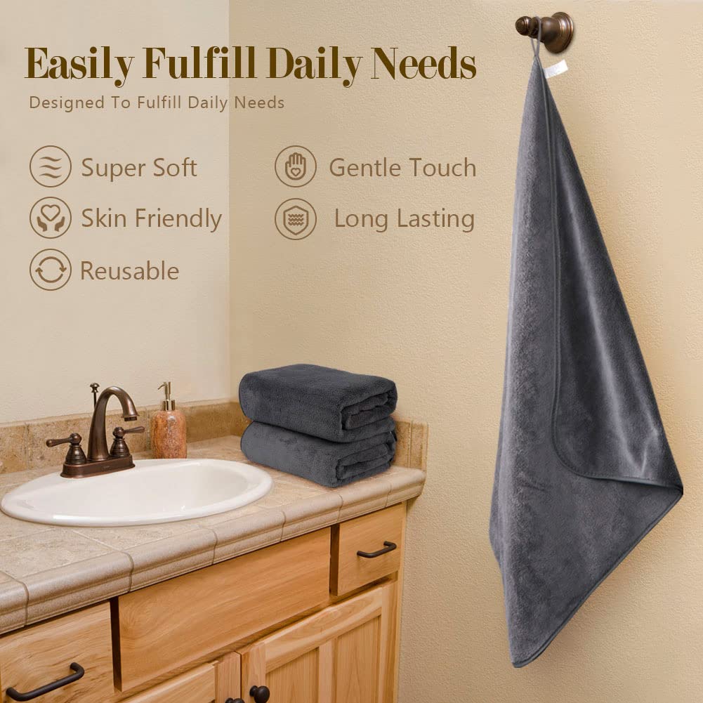 Orighty Bath Towel Set Pack of 4(27?? x 54??) - Soft Feel Bath Towel Sets  Highly Absorbent Microfiber Towels for Body  Quick Drying  Microfiber Bath Towels for Sport  Yoga  SPA  Fitness - Grey