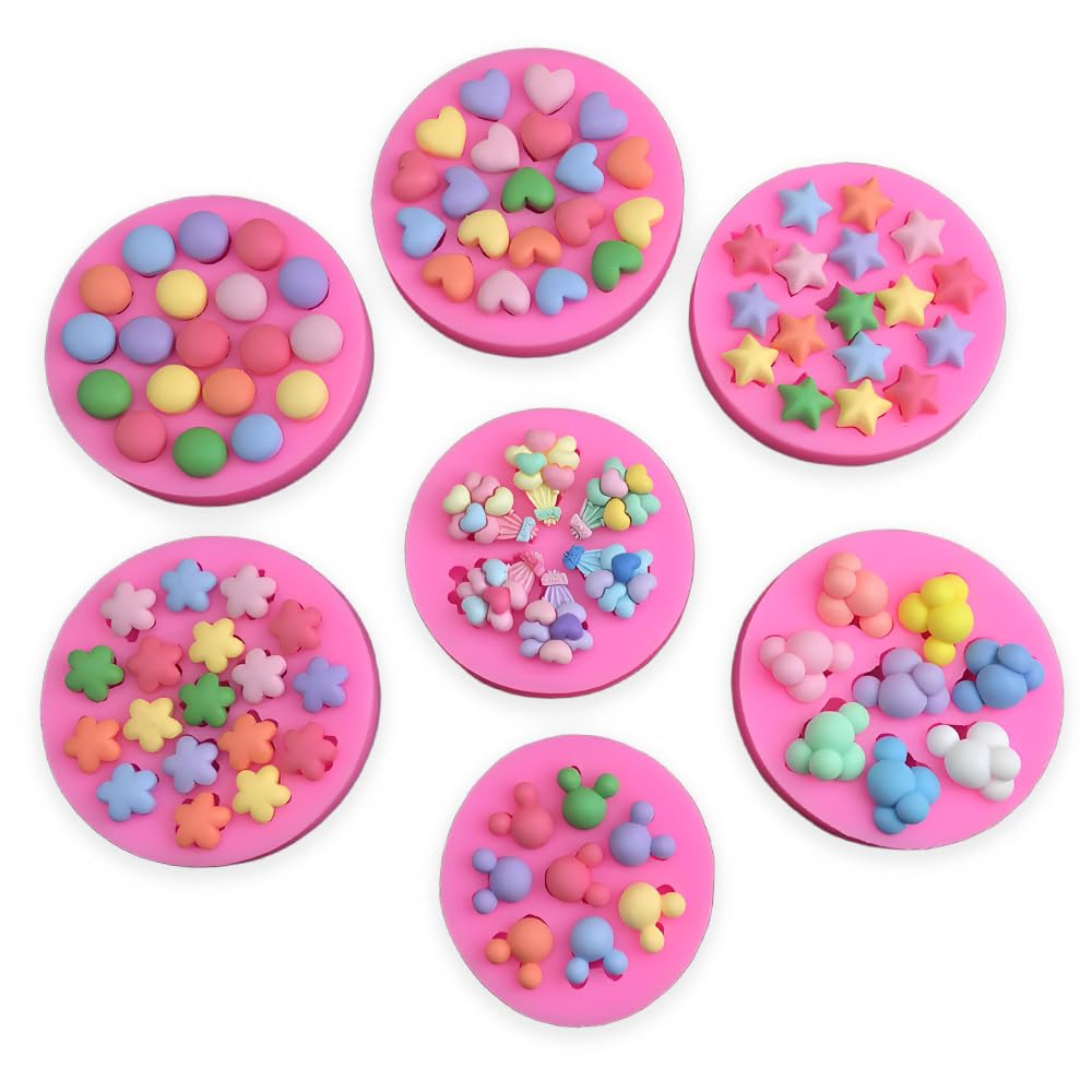 Gulinaza 7Pcs Mini Stars, balloons, clouds, hearts, flower shapes silicone Molds for DIY Cake, Fondant, Cookies, Chocolate, Dess