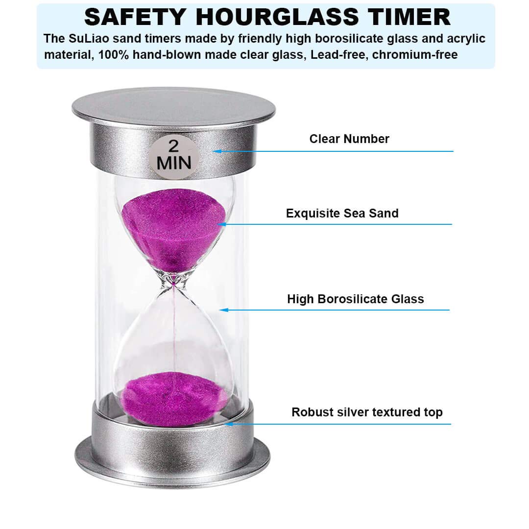 Suliao 2 Minute Sand Timer, Colorful Hourglass Timer Sand Clock 2 Minute, Large Sand Watch 2 Min, Plastic Hour Glass Sandglass F