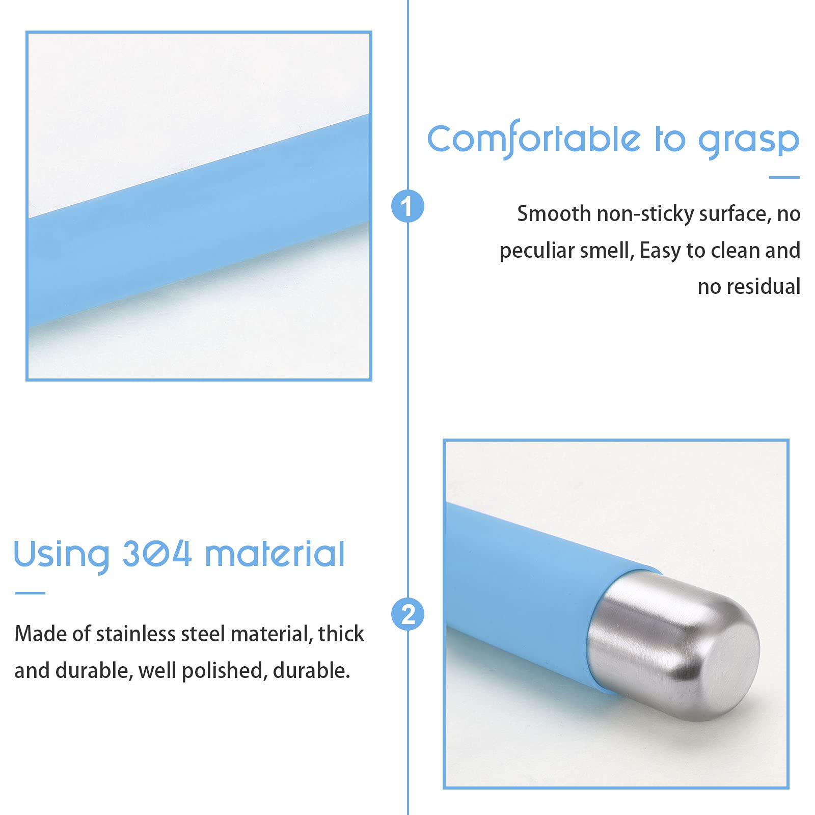 Remeel Rolling Pin Dough Roller For Baking With Thickened Non Stick Silicone Metal Handle Rolling Pin Stainless Steel Fondant Ro