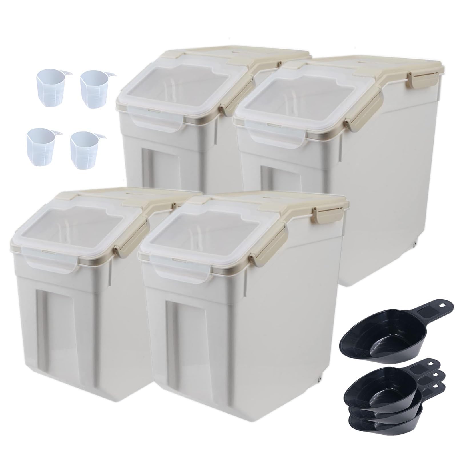 Mairuker Large Flour Storage Container Bin 25lb,4 Pack Airtight Rice Storage Containers with Wheels Seal Locking Lid BPA Free wi