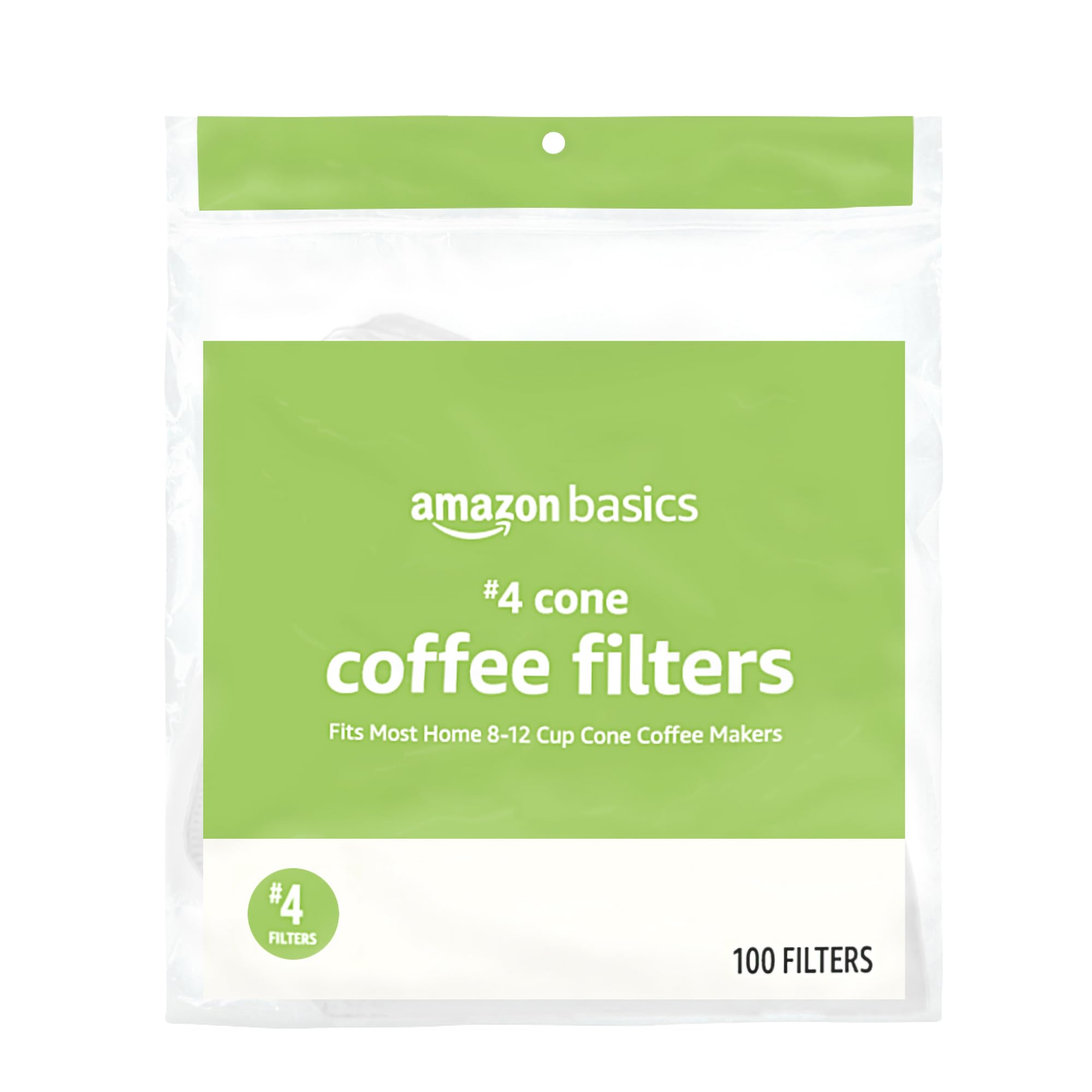 Amazon Basics Number 4 Cone Coffee Filters For 8-12 Cup Coffee Makers, White, 100 Count