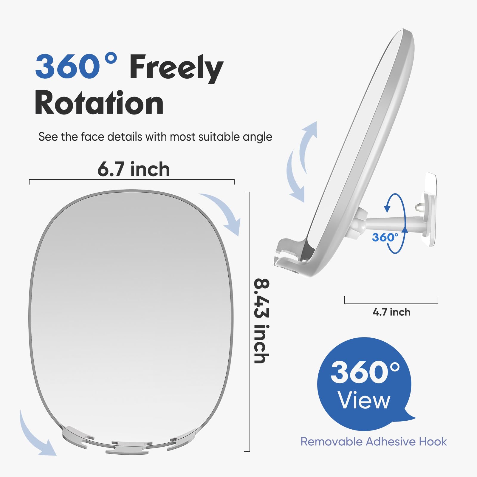 Cosmirror Shower Mirror Fogless For Shaving With Updated Adhesive,360 Rotation,Two Razor Holders No-Drilling Fogless Mirror For
