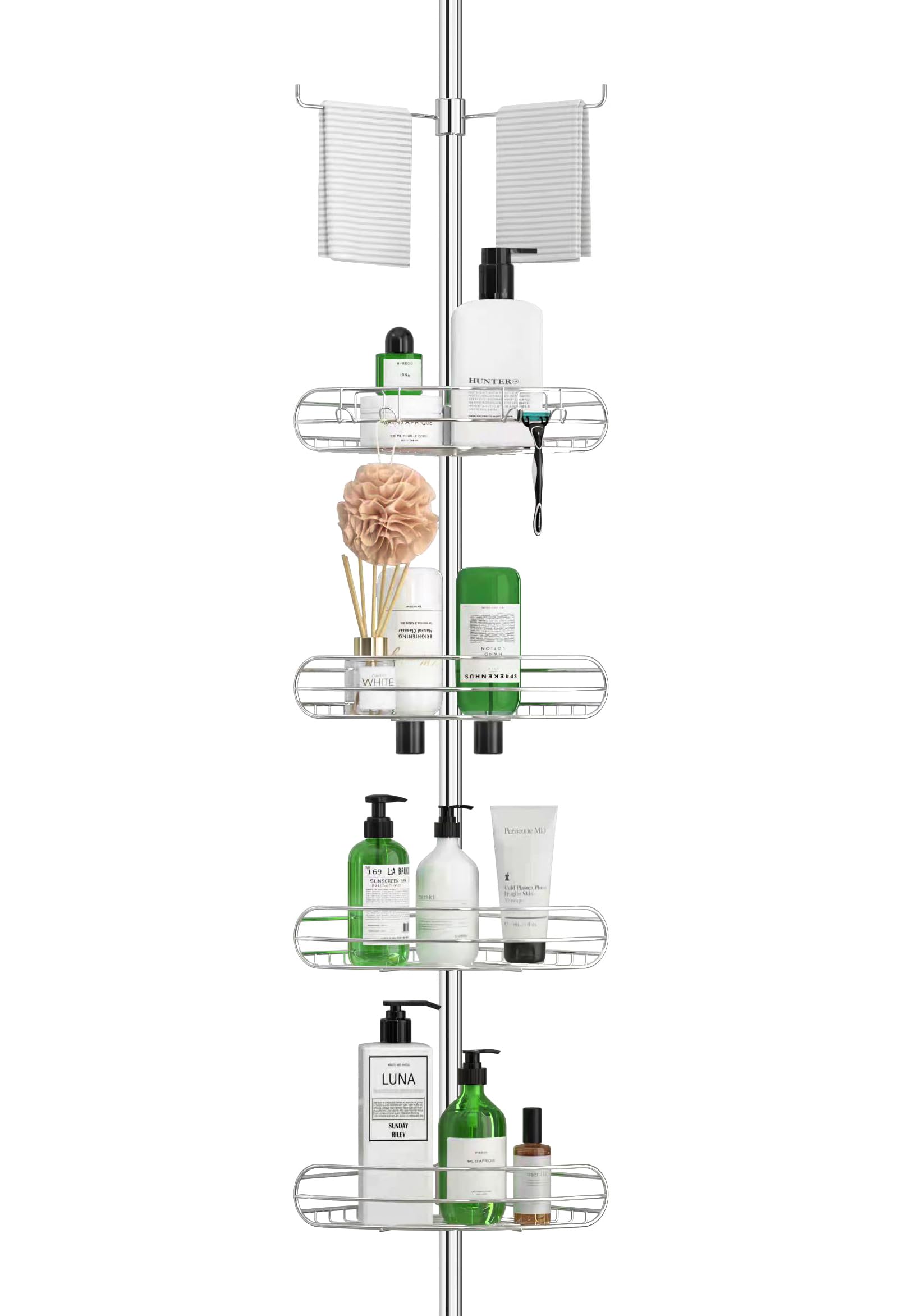 Allzone Corner Shower Caddy Tension Pole, 4-Tier Adjustable Shower Shelves, Rustproof Bathroom Shower Organizer Corner And Showe