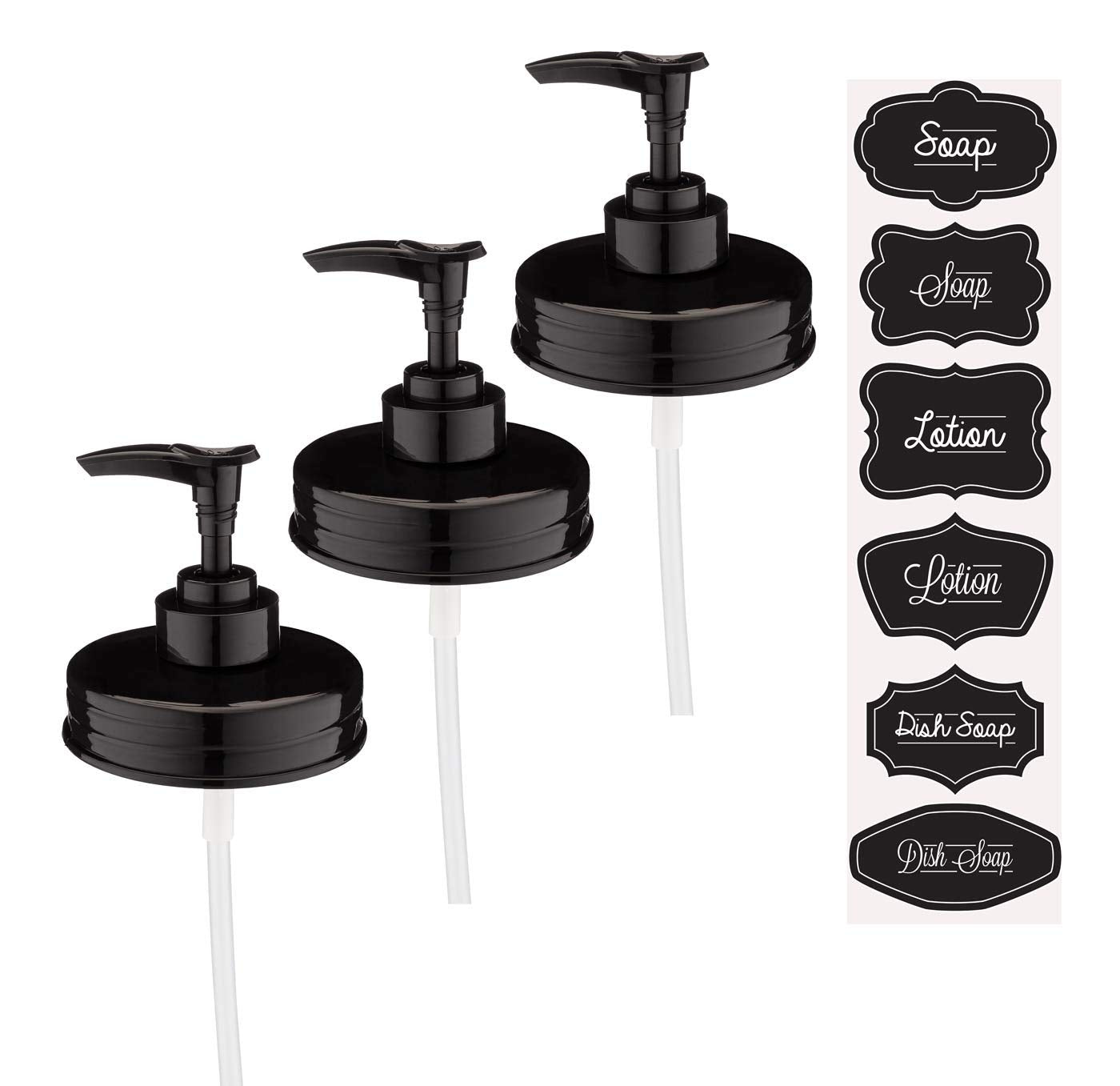 Jarmazing Products Mason Jar Soap Dispenser Lids - Plastic - Black - For All Regular Mouth Jars - 3 Pack