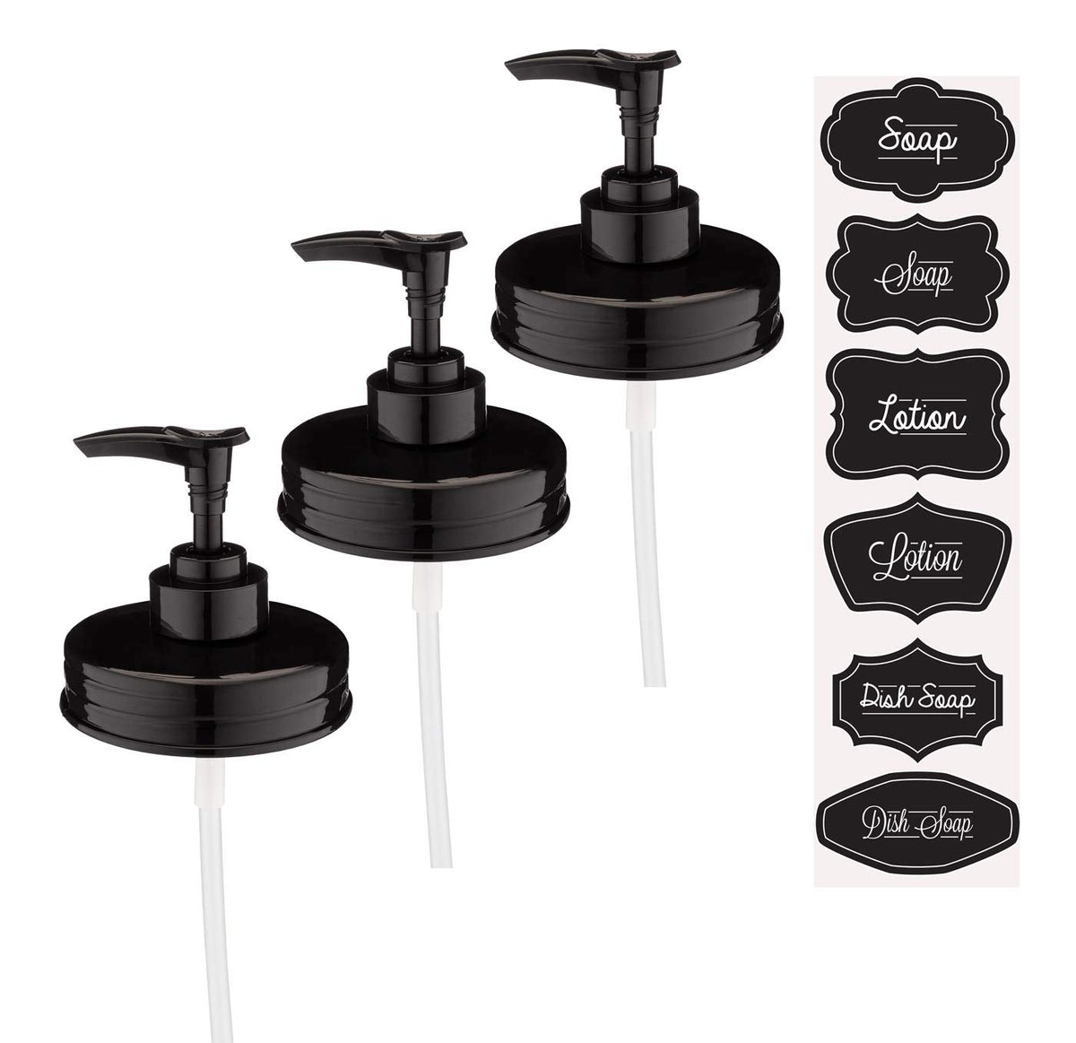 Jarmazing Products Mason Jar Soap Dispenser Lids - Plastic - Black - For All Regular Mouth Jars - 3 Pack
