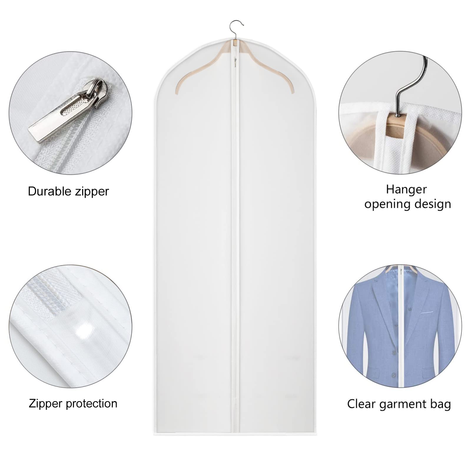 Kntiwiwo Clear Garment Bags for Closet Storage Suit Bag Set of 8 Hanging Clothes Cover Dress Bag Dust-Proof with Zipper for Suit  Coat  Long Dresses Clothes Storage 24? x60?