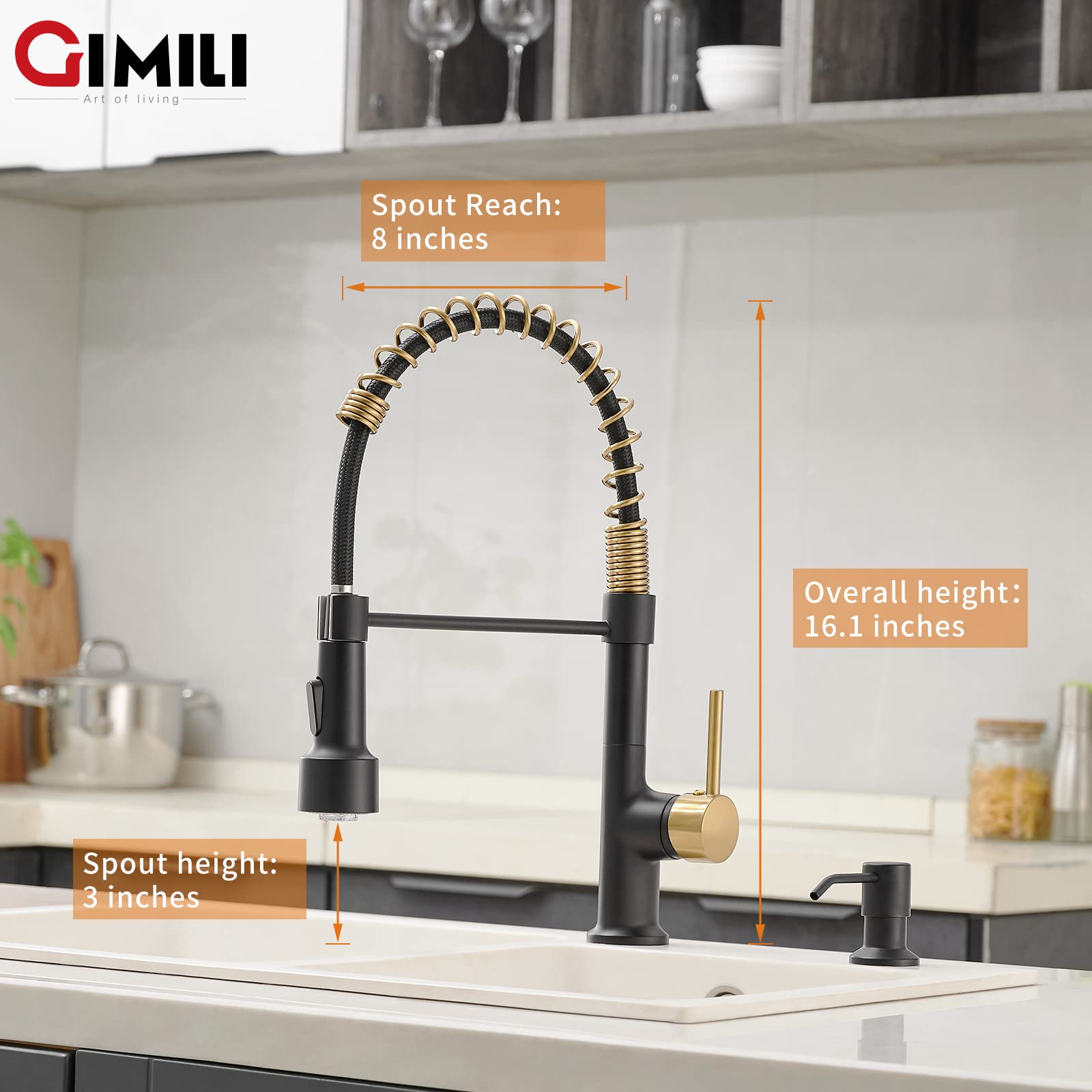 Gimili Black And Gold Kitchen Faucet With Pull Down Sprayer Led Kitchen Sink Faucet