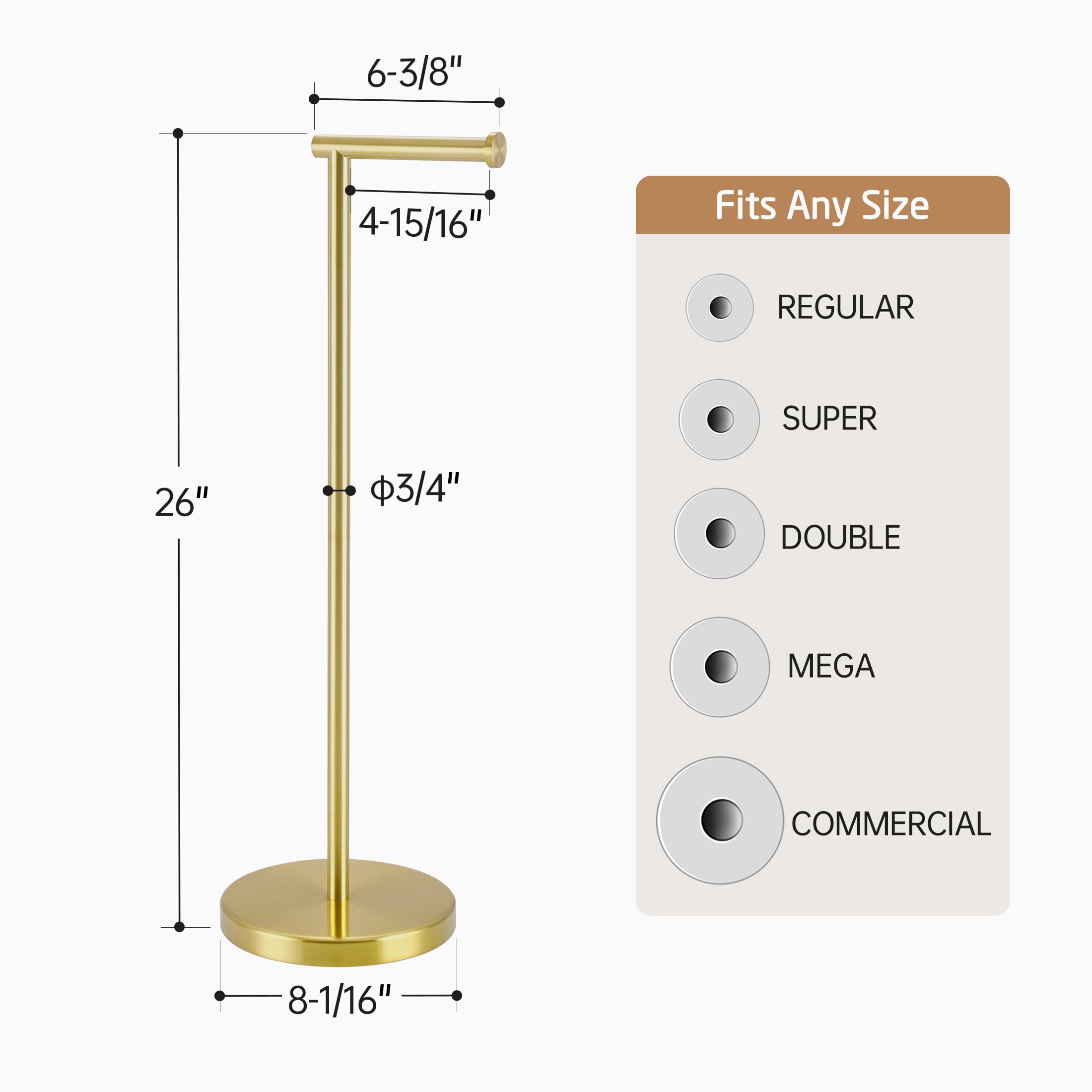 KES Gold Toilet Paper Holder Stand 26'' H (Taller Version)  Free Standing Toilet Paper Roll Holder with Weighted Base for Bathroom  Rustproof SUS304 Stainless Steel Brushed Gold  BPH283S66-BZ