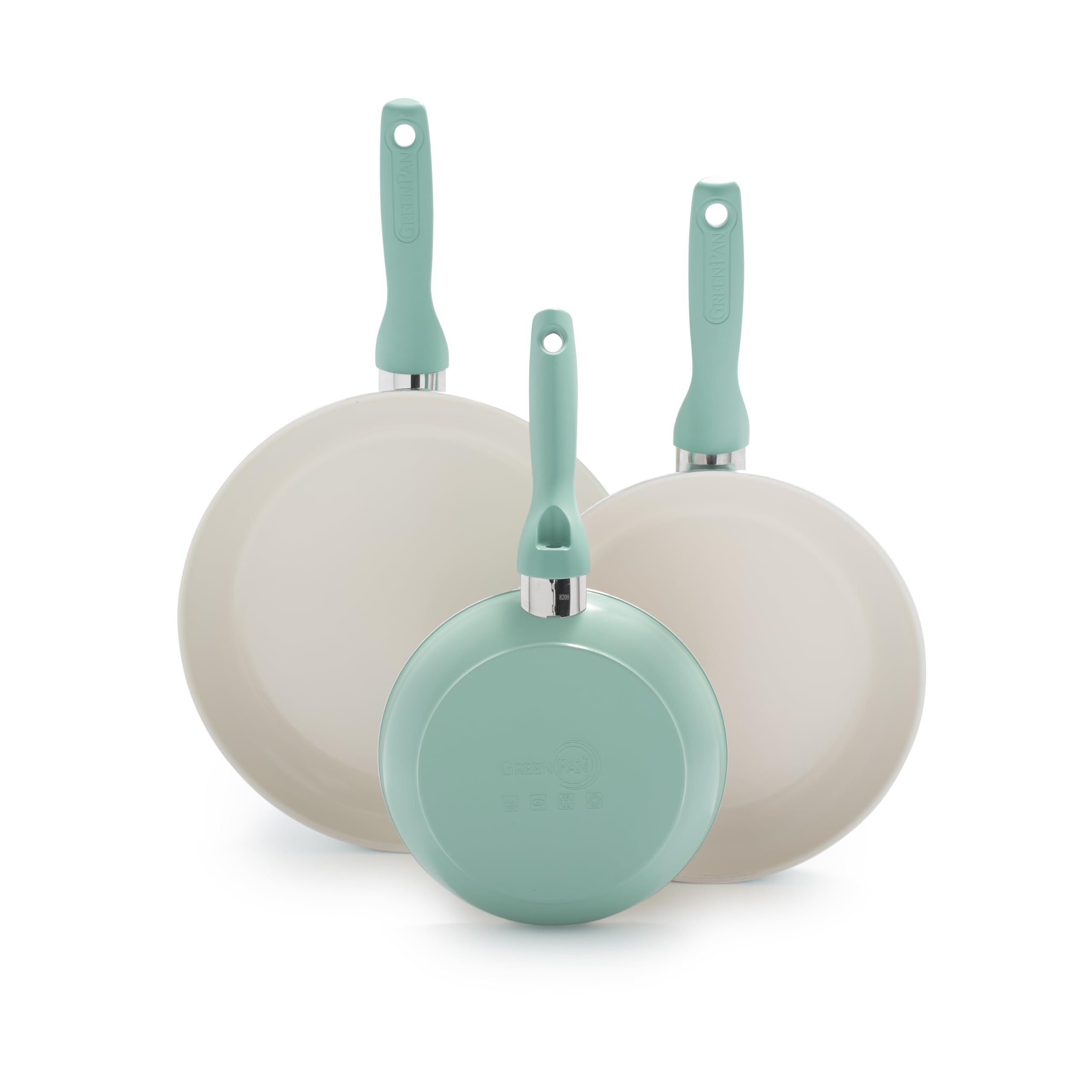 Greenpan Rio Healthy Ceramic Nonstick 7'' 9.5'' And 11'' Frying Pan Skillet Set, Pfas-Free, Dishwasher Safe, Turquoise