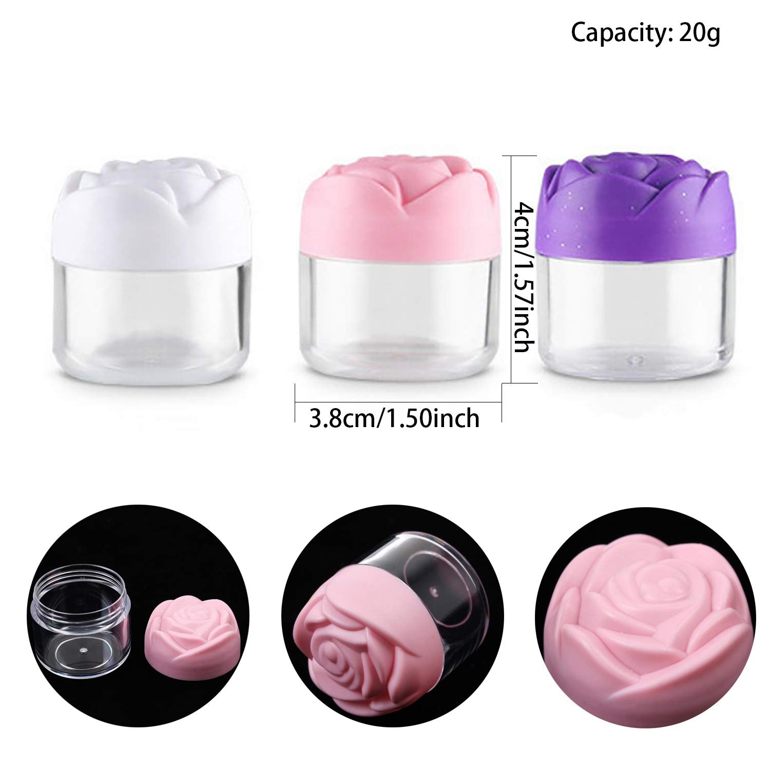 Ronrons 24 Pieces Rose Flower Shaped Empty Pot Jars Round Clear Leak Proof Plastic Cosmetic Container Jar With Lids For Travel S