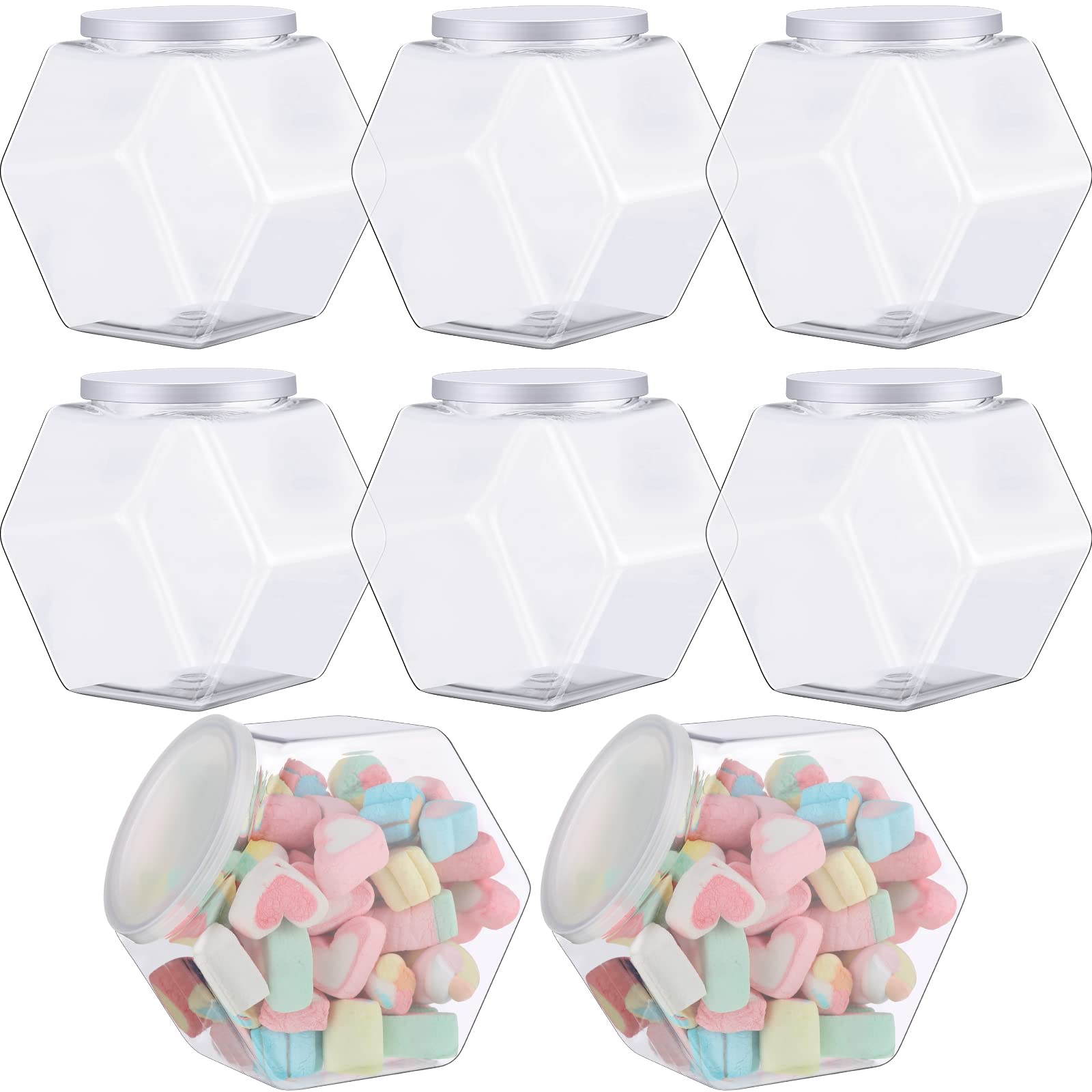 Yahenda 8 Pcs Hexagon Plastic Jars Cookie Jars With Airtight Lids Clear Candy Jar Wide Round Mouth Snacks Dog Food Candy Contain