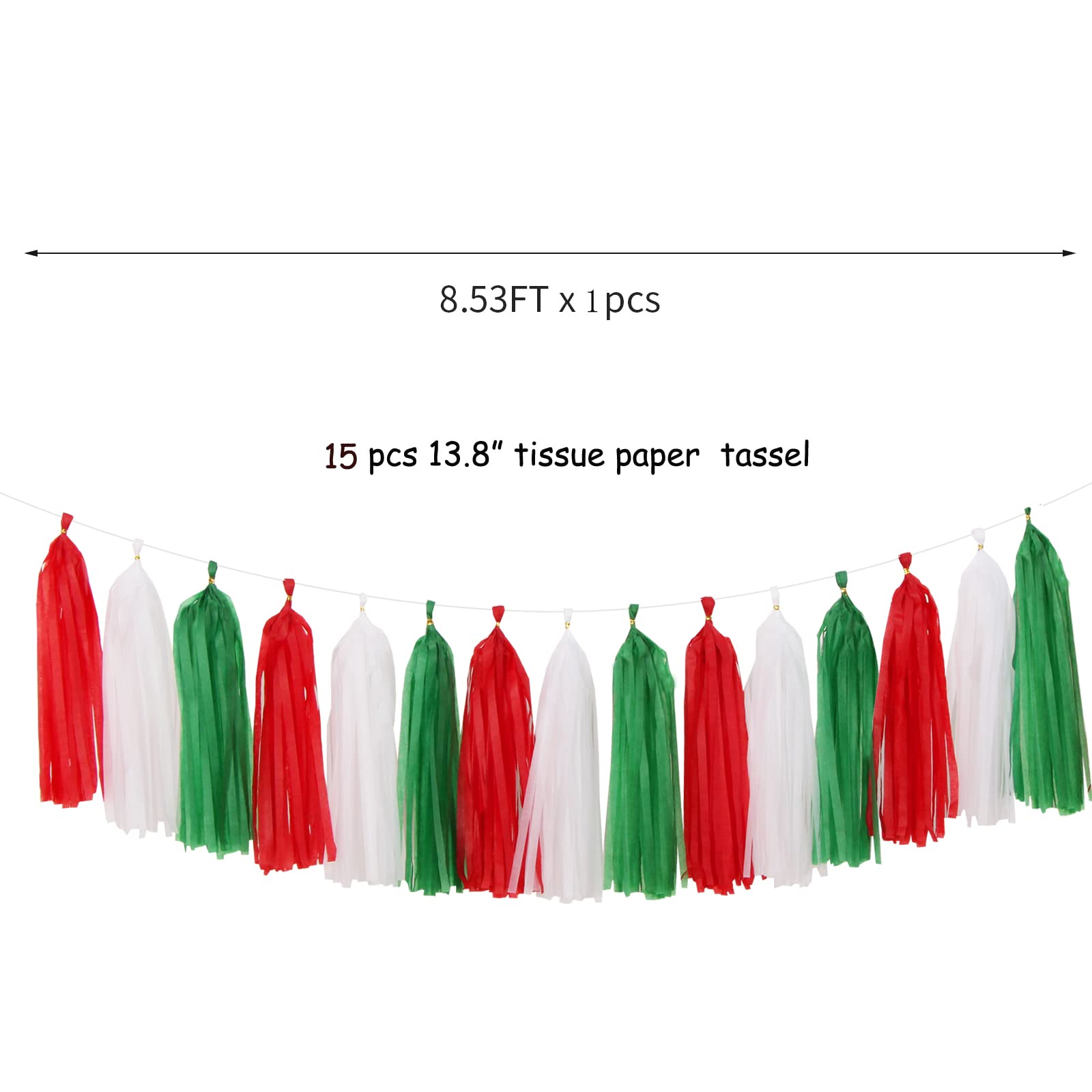 Red-Green White Christmas Party-Decorations Tassel-Garland -15pcs Mexico Italy Tassels Banner Streamers,Mexican Italian Birthday