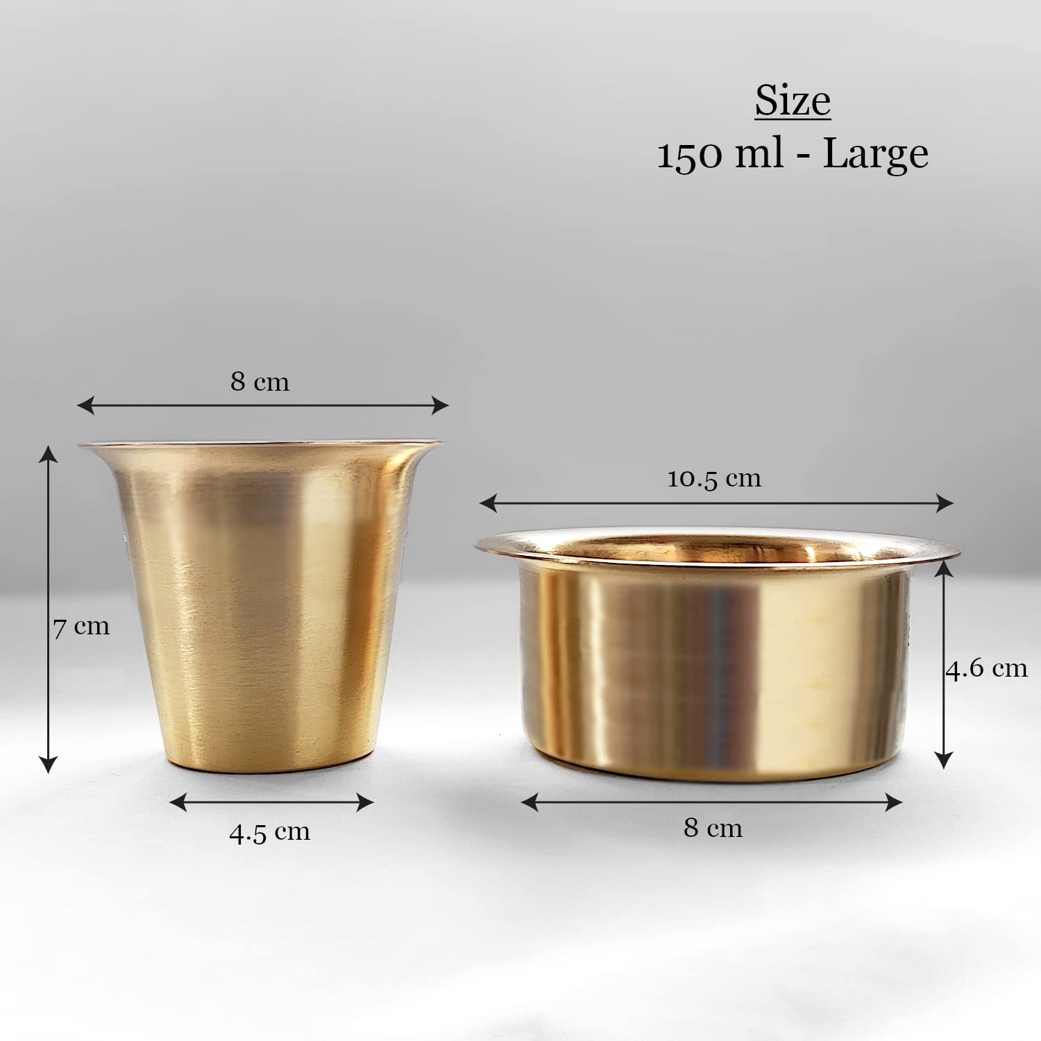 Sidapur Brass Dabara Set - Plain Brushed Matte Finish - for South Indian Filter Coffee (Large)