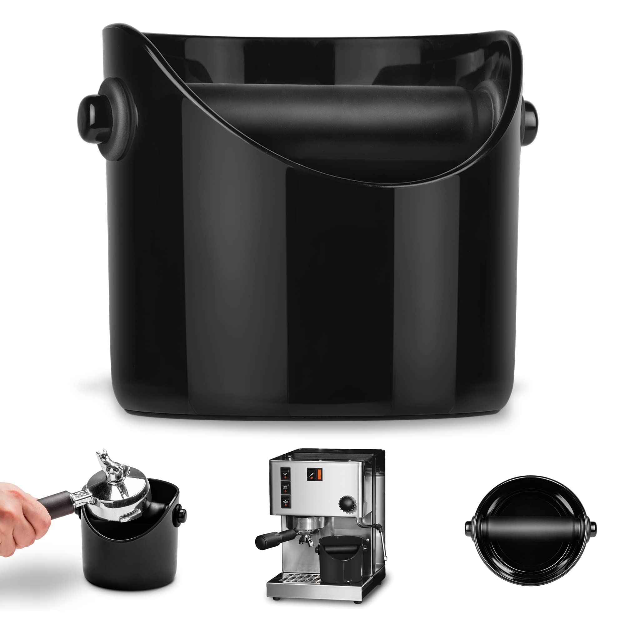 Dreamfarm Big Grindenstin Sturdy, Compact, Modern Space-Saving Espresso Coffee Grind Knock Box -Black