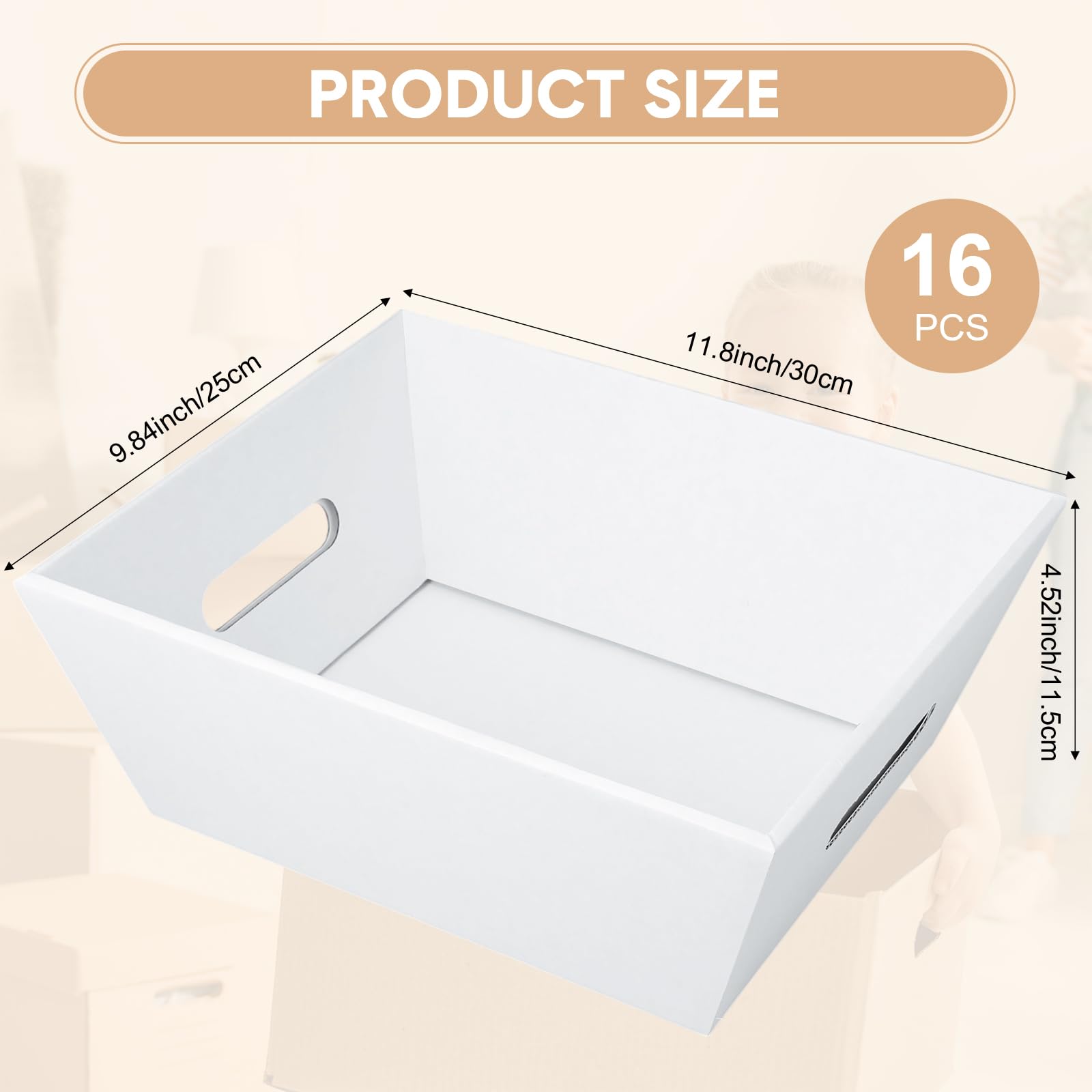 Fainne 16 Pcs Extra Large Empty Baskets for Gifts 12x10 Inch White Cardboard Gifts Baskets Trays with Handles for Christmas Birt