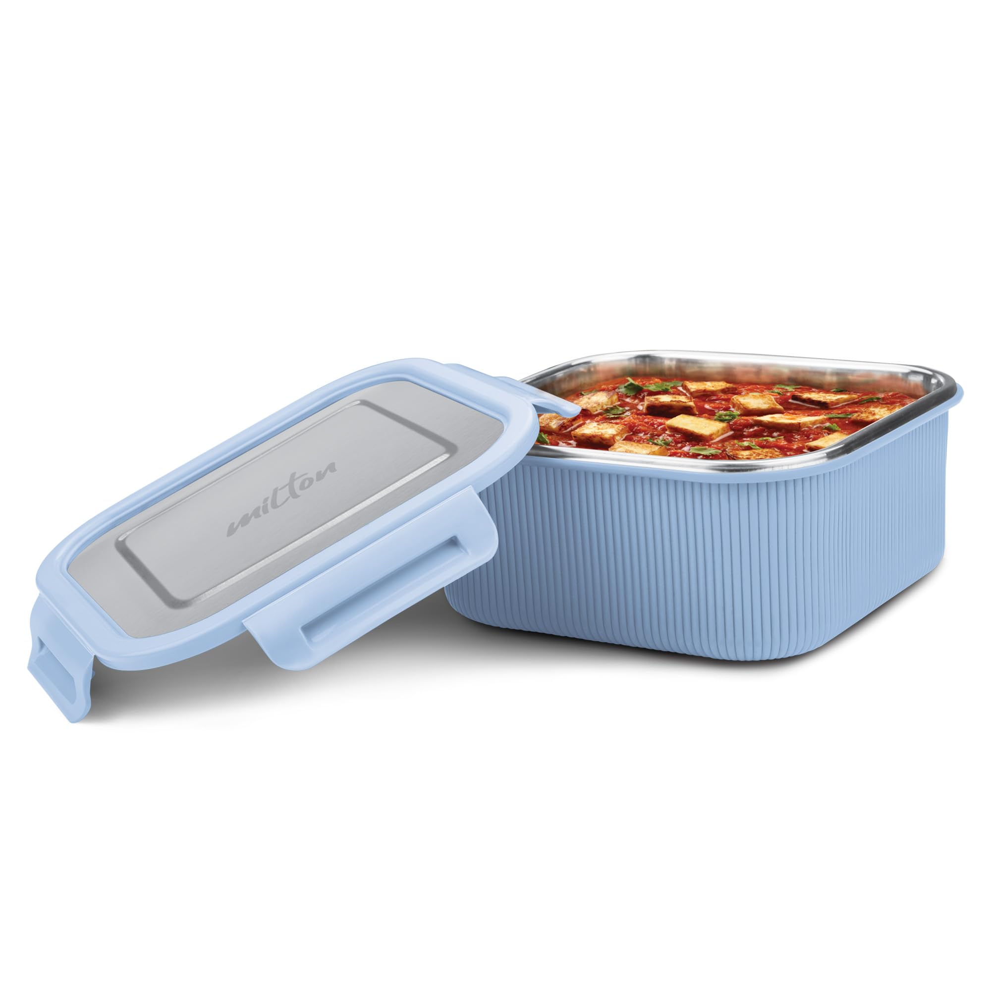 Milton Cool Touch Square 1600 Stainless Steel Container, 1580 Ml, Blue | Microwave Safe | Food Grade | Bpa Free | Refrigerator S