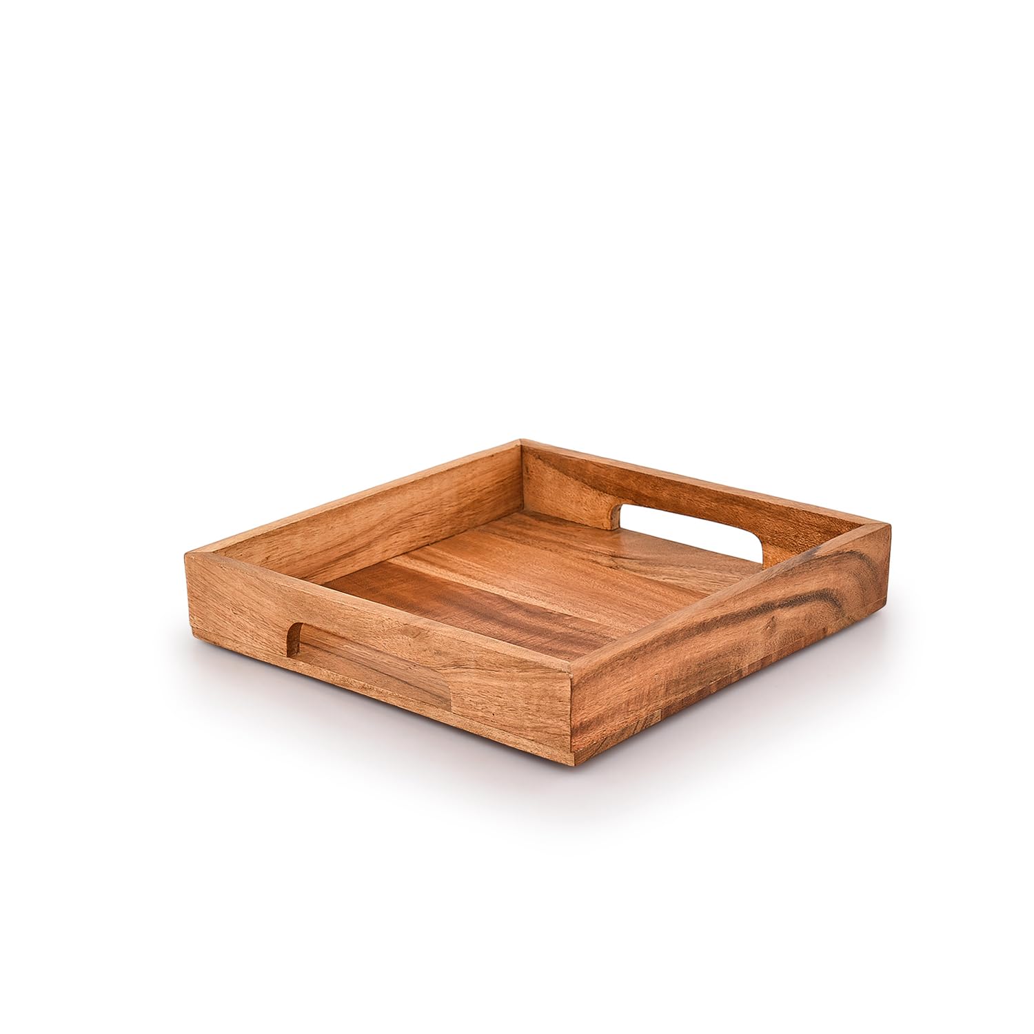 Samhita Acacia Wood Serving Tray With Handles,Wooden Serving Tray, Snack Tray, Breakfast Tray, Great For, Breakfast, Coffee |Siz