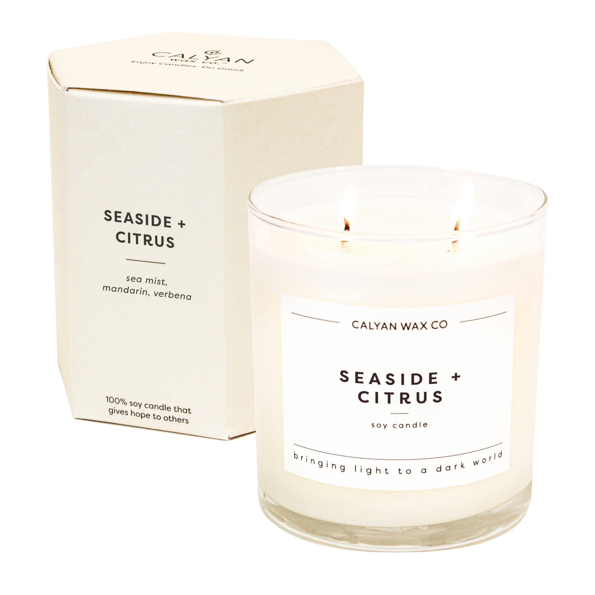 Calyan Wax Scented Candle Seaside & Citrus Candle for The Home Scented with Mandarin & Verbena, Soy Wax Aromatherapy Candle in G