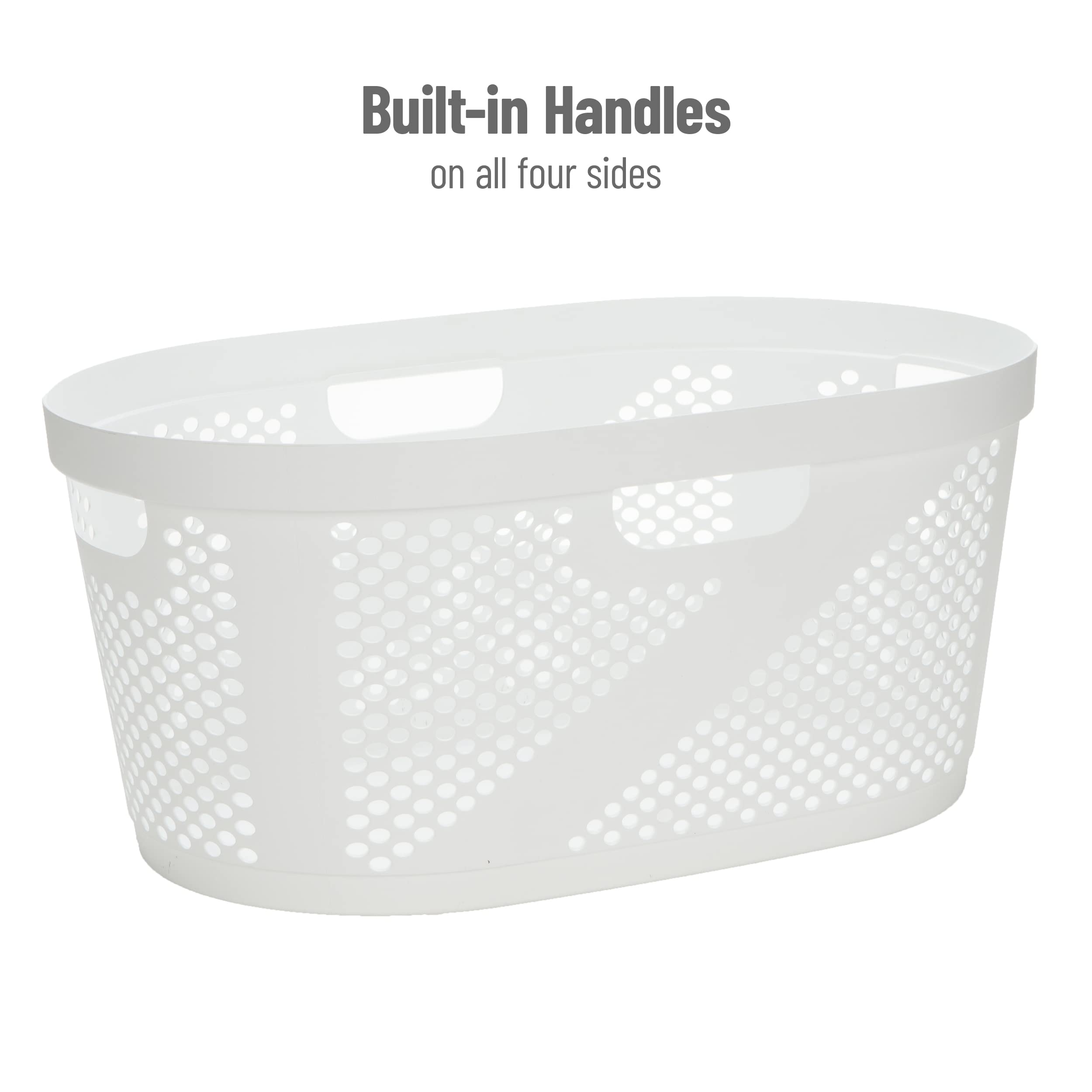 Mind Reader 40L Laundry Basket, Clothes Hamper, Ventilated, Plastic, 23''L X 14.5''W X 10.5''H, Set Of 2, White