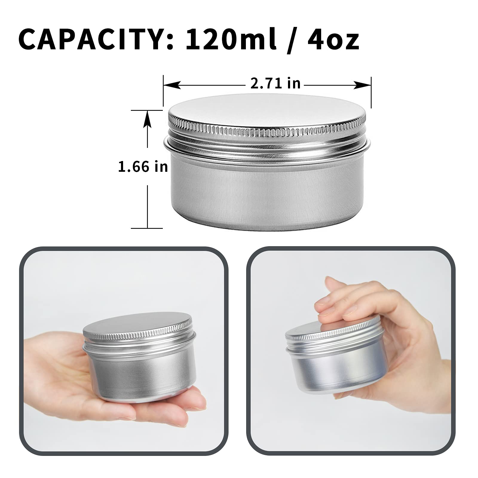 24 Pack 4 Oz Aluminum Balm Tins For Pill Storage, Jar Containers With Screw Thread Lid For Lip Balm, Cosmetic, Salve, Aluminum T