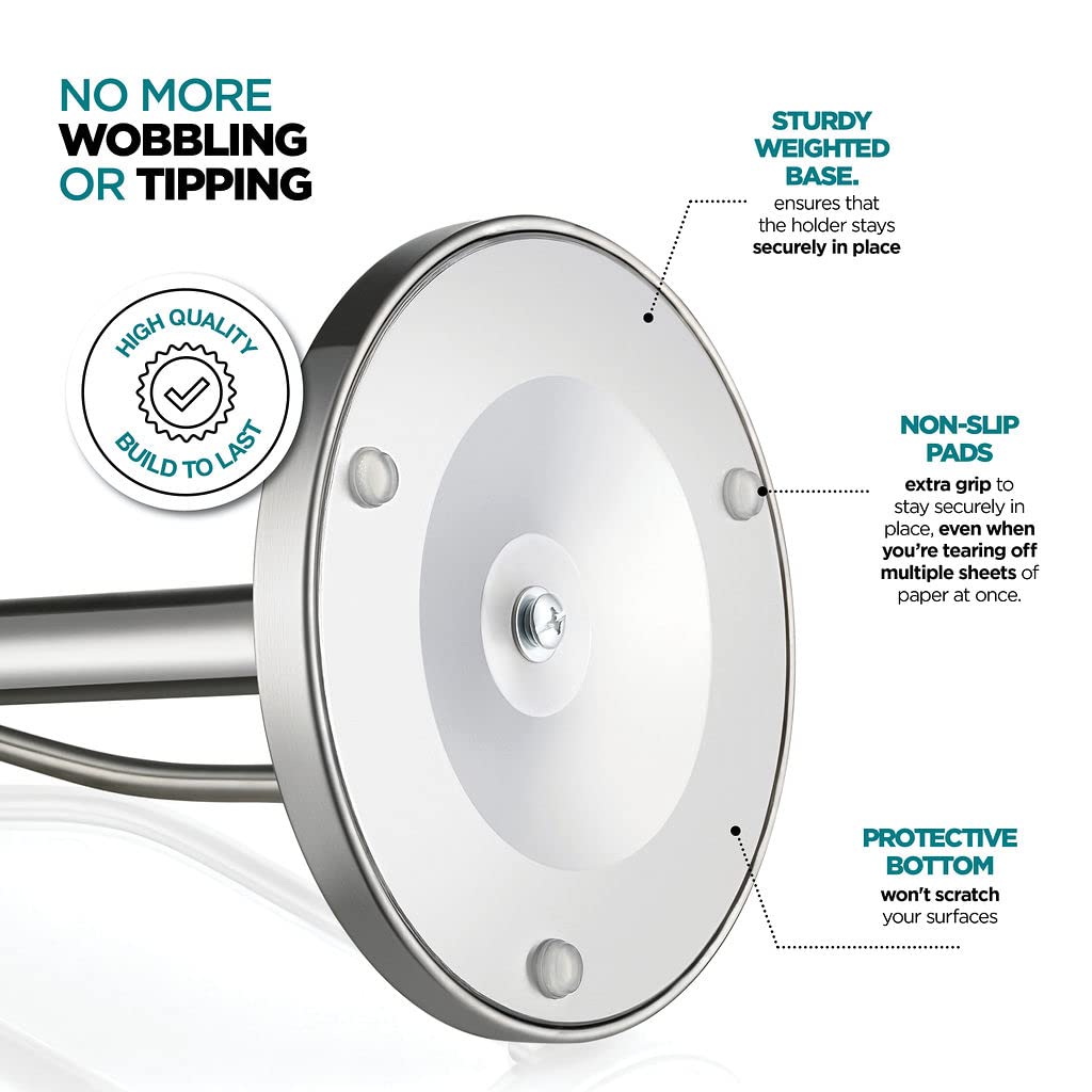 Stainless Steel Paper Towel Holder - Standing Paper Towel Dispenser With Adjustable Spring Arm & Weighted Base For Kitchen, Bath